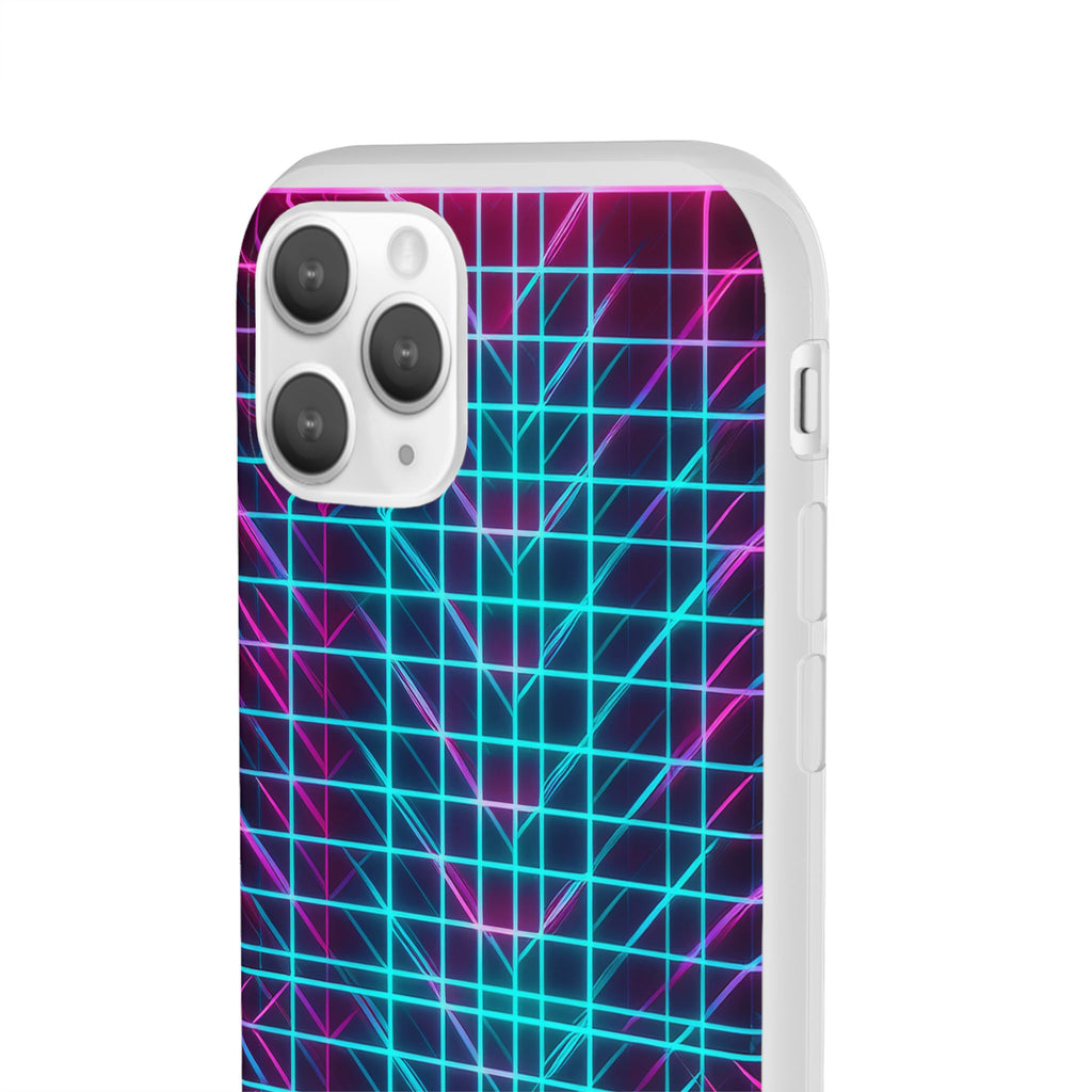 Retro Neon Grid Phone Case – 80s Vaporwave Geometric iPhone Cover