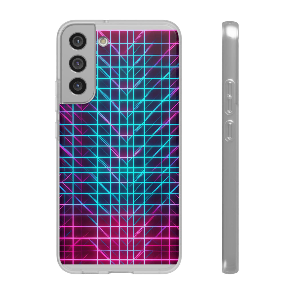 Retro Neon Grid Phone Case – 80s Vaporwave Geometric iPhone Cover
