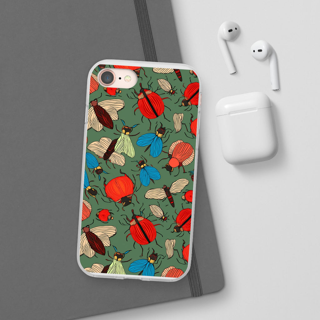 Bug Pattern Phone Case — Colorful Beetles & Flies Design