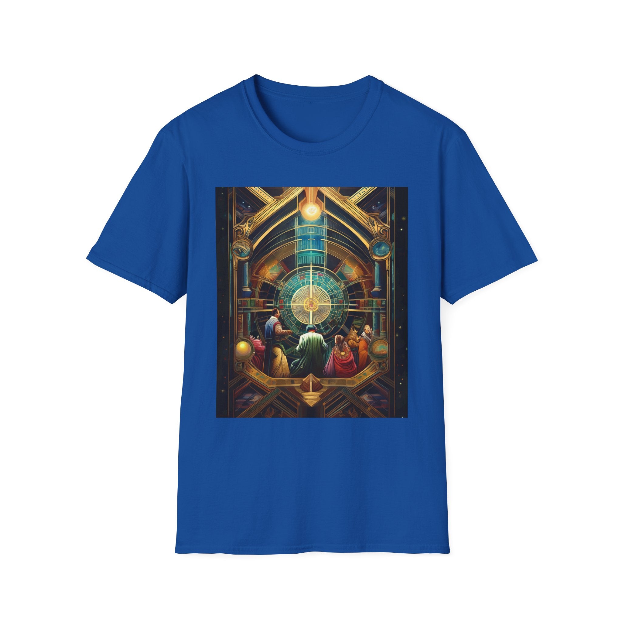Mystic Observatory Art Tee — Cosmic Circle Gathering Graphic T-Shirt