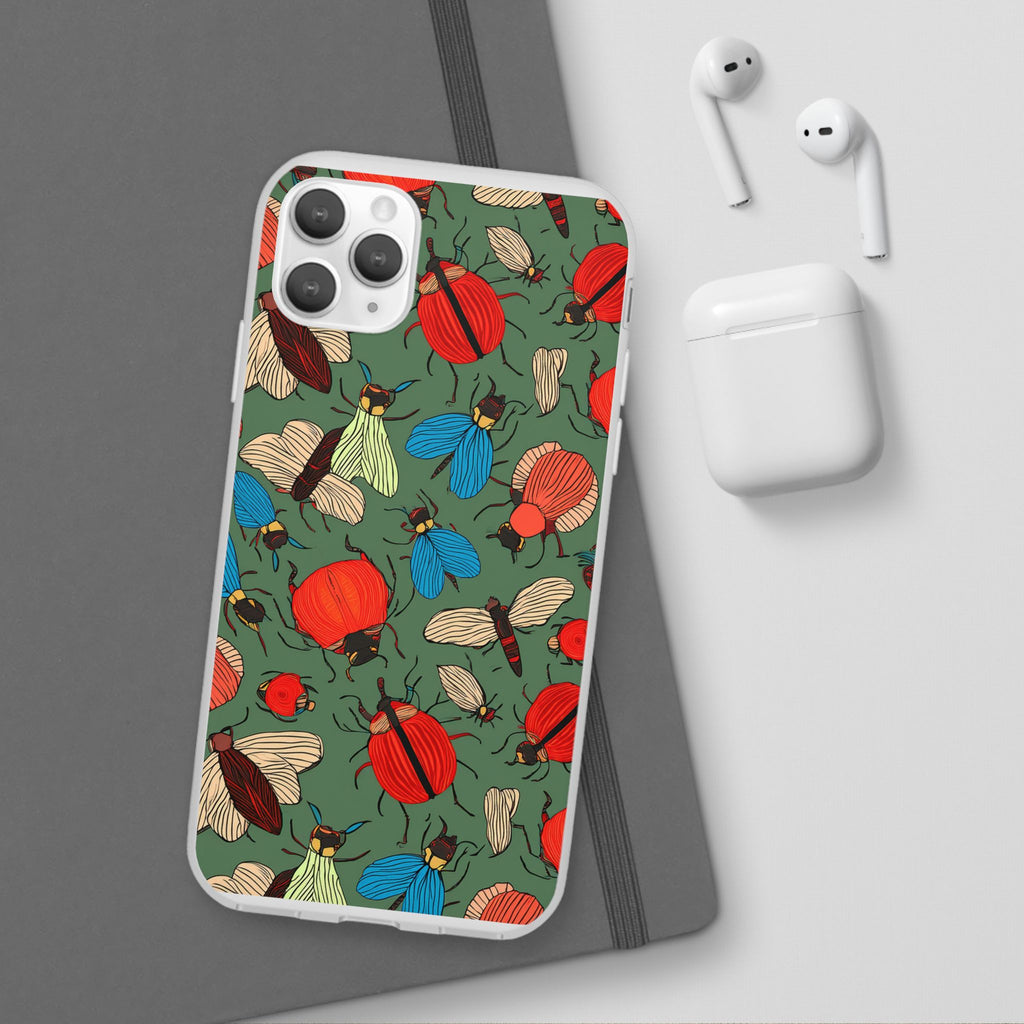 Bug Pattern Phone Case — Colorful Beetles & Flies Design