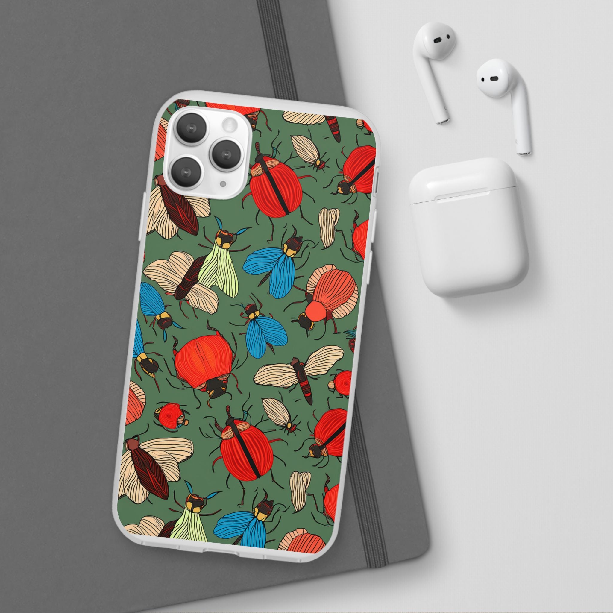 Bug Pattern Phone Case — Colorful Beetles & Flies Design