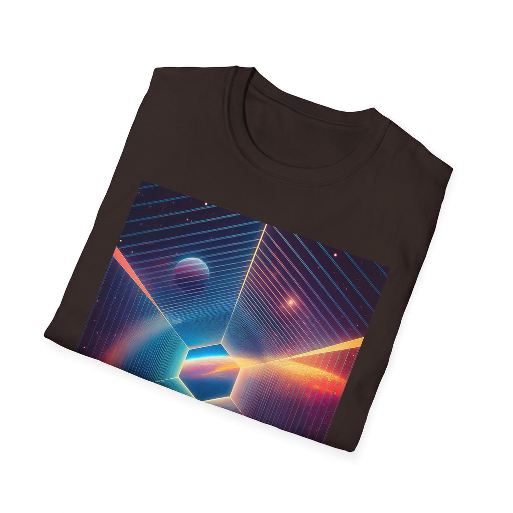 Retro Futuristic Space Tee — Neon Geometric Galaxy T-Shirt