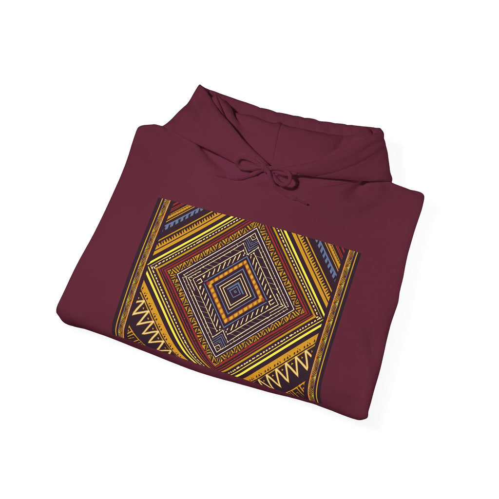Boho Geometric Diamond Hoodie – Earthy Tribal Pattern Pullover
