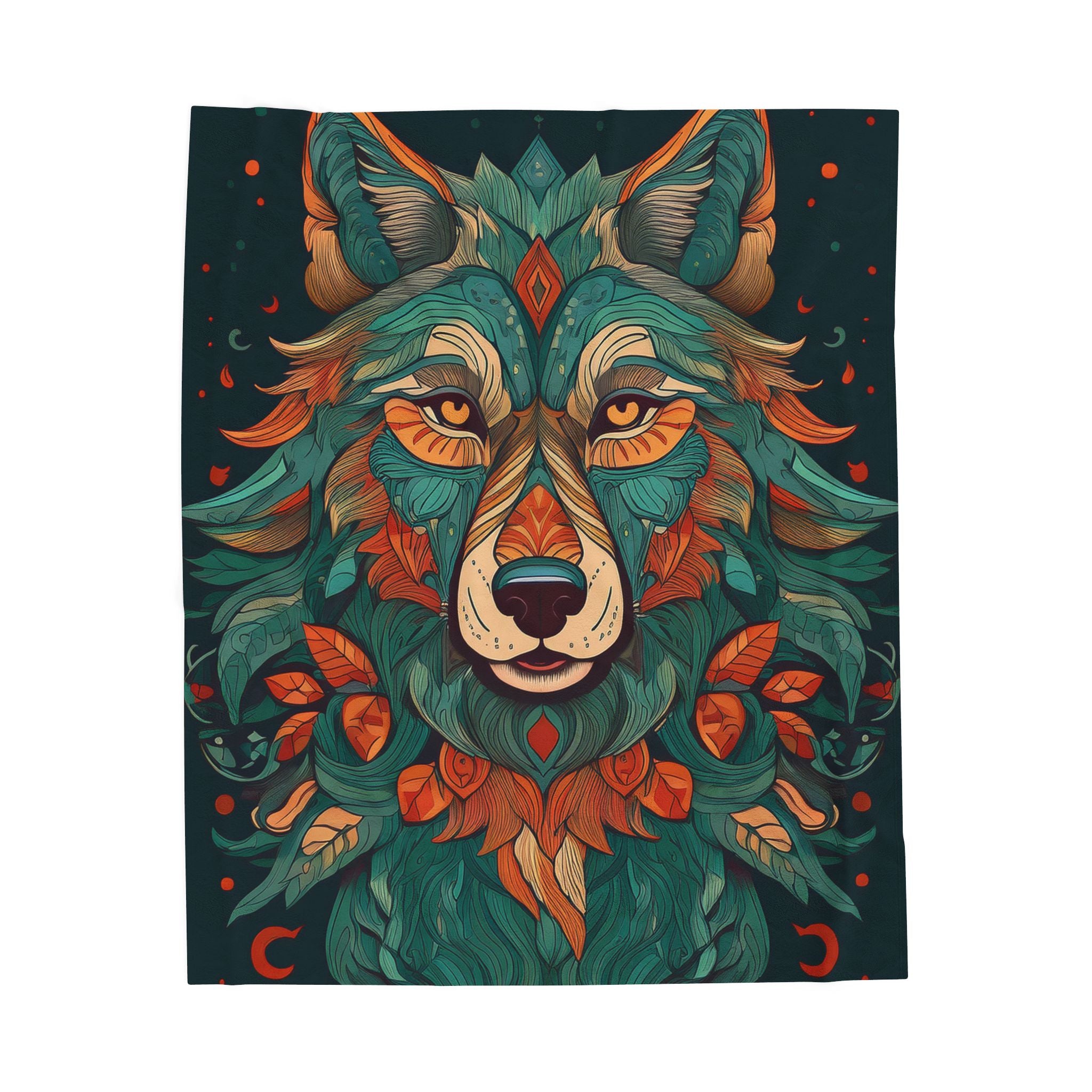 Mystic Floral Wolf Velveteen Plush Blanket — Cozy Boho Animal Throw for Living Room & Gifts