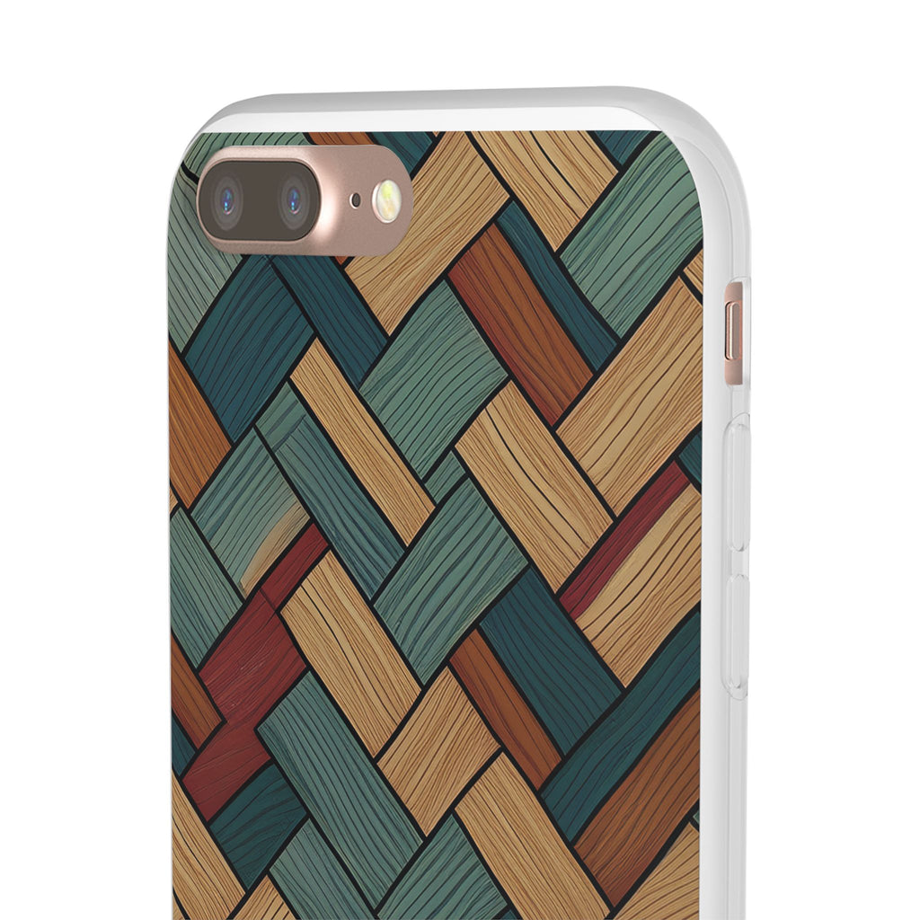 Woven Wood Pattern Phone Case — Rustic Geometric iPhone Flexi Case
