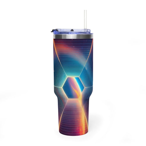 40oz Vacuum Tumbler — Neon Geometric Cosmic Design