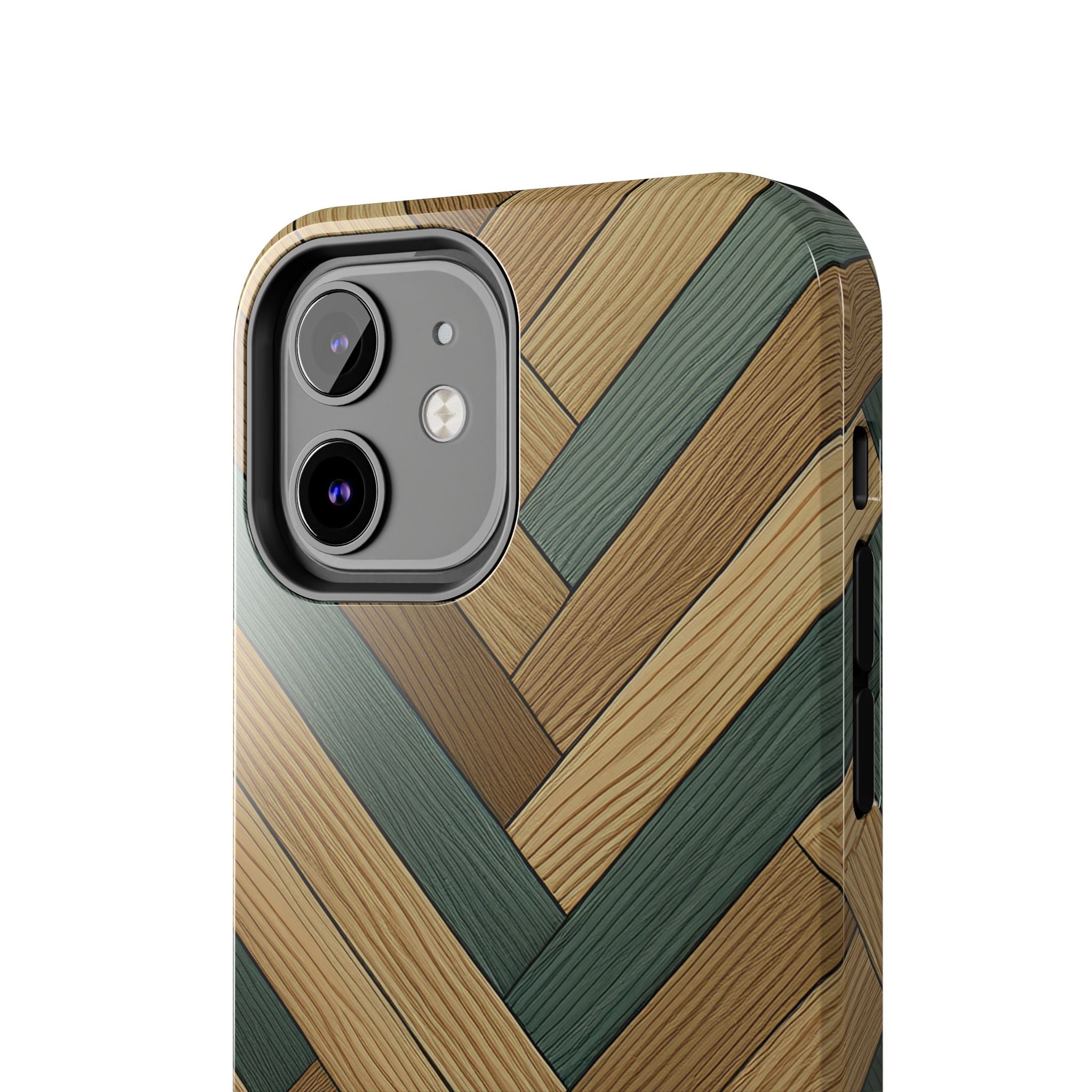 Wood Herringbone Tough Phone Case — Protective Matte Phone Cover with Natural Wood Pattern