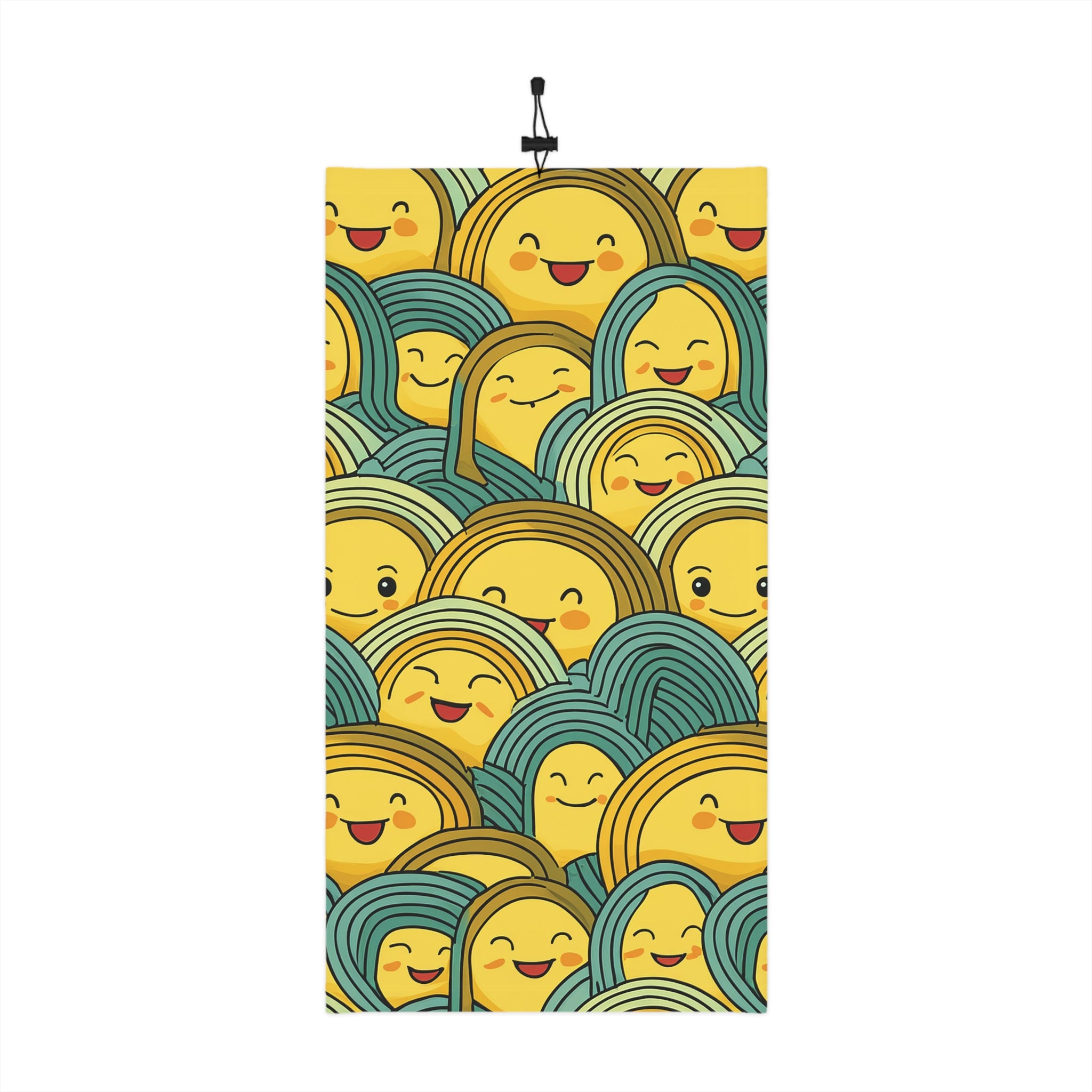 Smiley Waves Winter Neck Gaiter — Cute Yellow Face Pattern with Drawstring