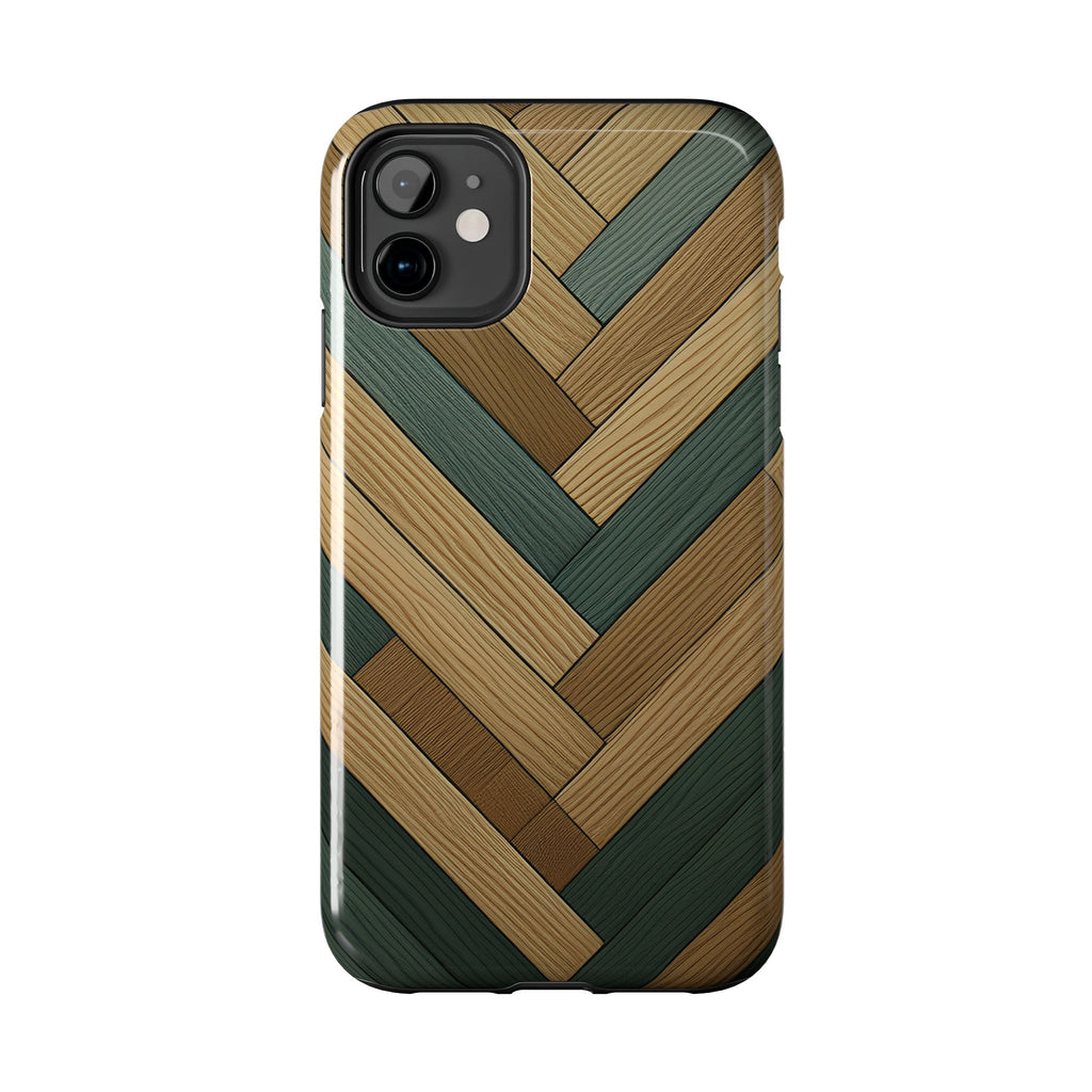 Wood Herringbone Tough Phone Case — Protective Matte Phone Cover with Natural Wood Pattern