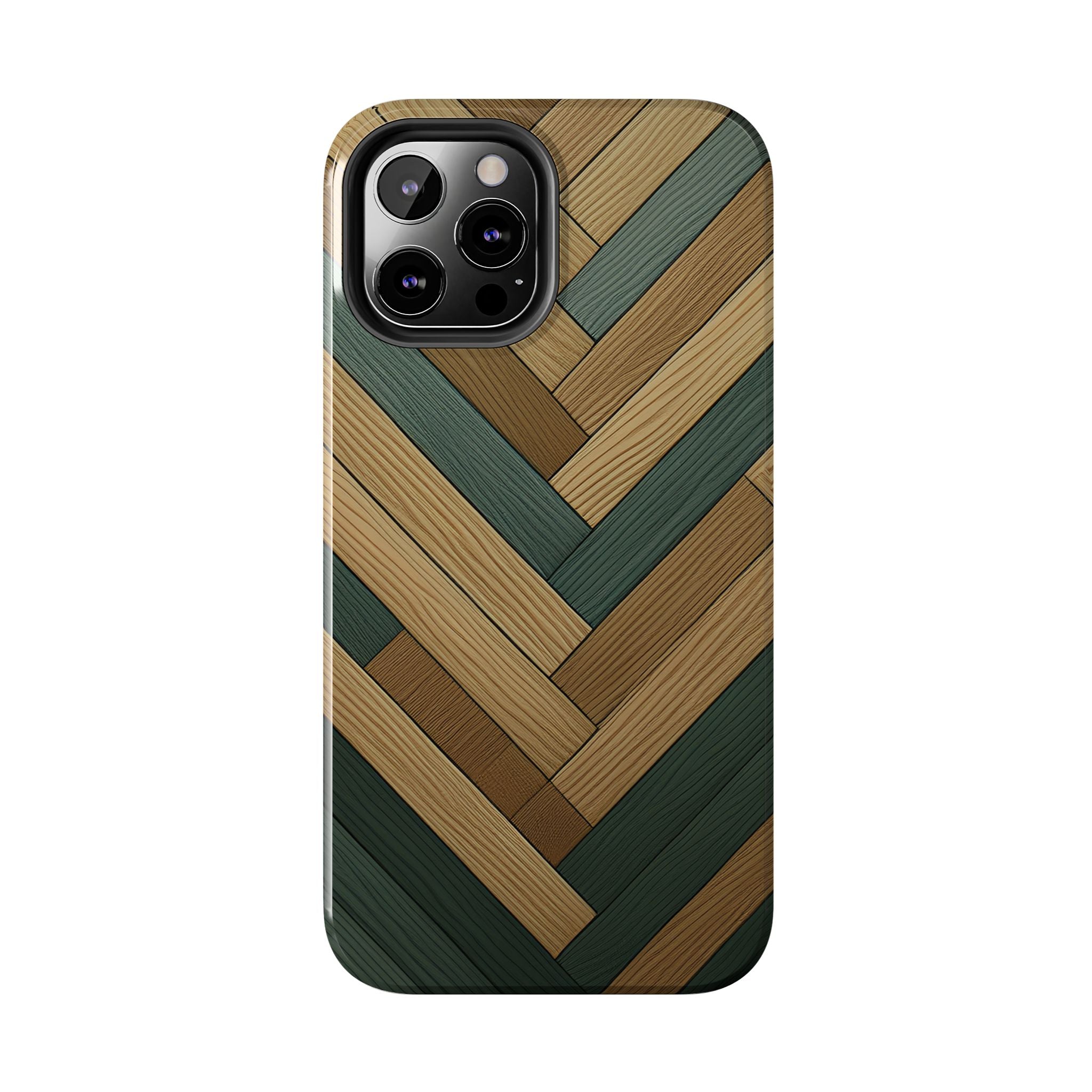 Wood Herringbone Tough Phone Case — Protective Matte Phone Cover with Natural Wood Pattern