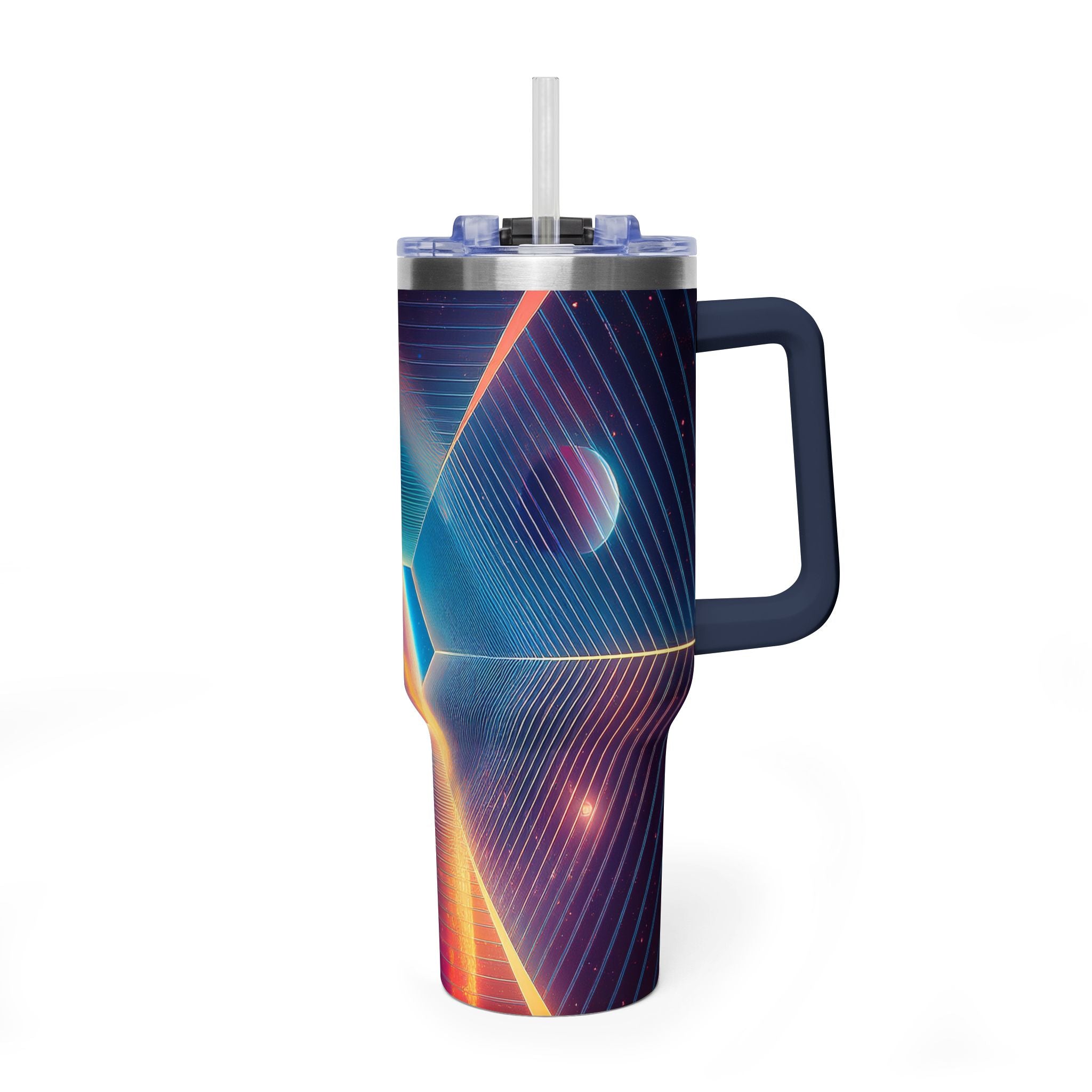 40oz Vacuum Tumbler — Neon Geometric Cosmic Design