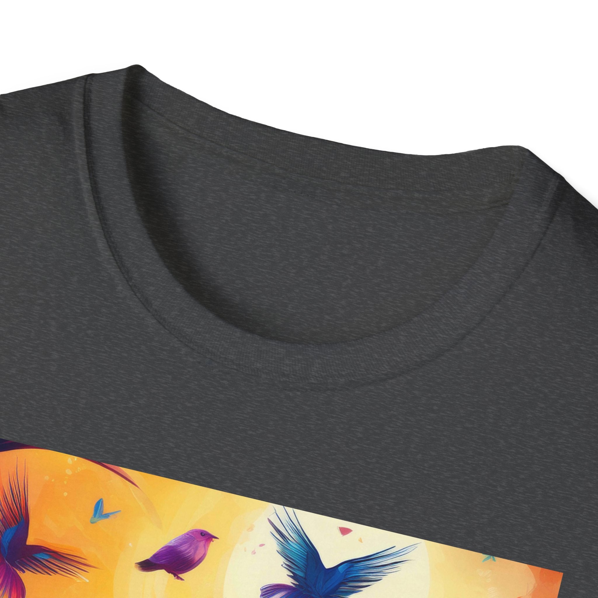 Birds at Dawn Graphic T-Shirt — Colorful Floral Songbird Tee