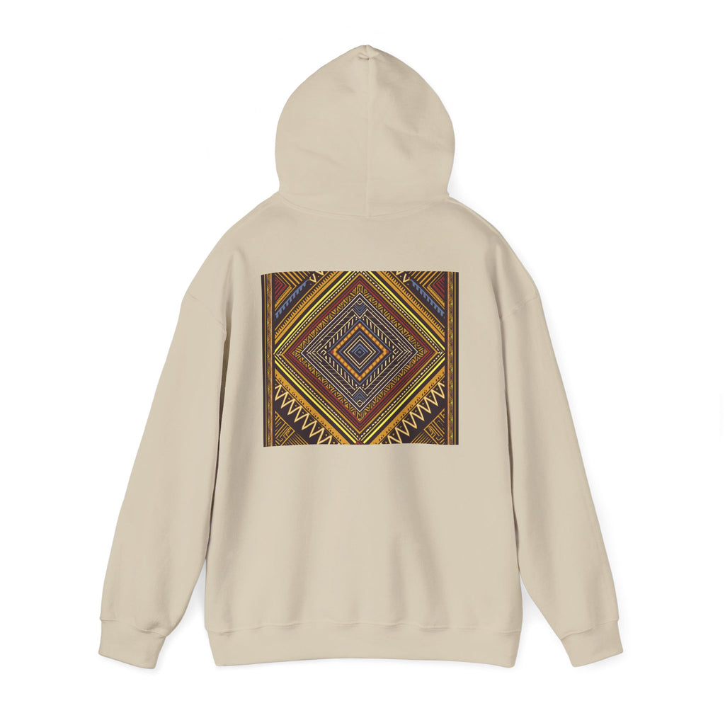 Boho Geometric Diamond Hoodie – Earthy Tribal Pattern Pullover