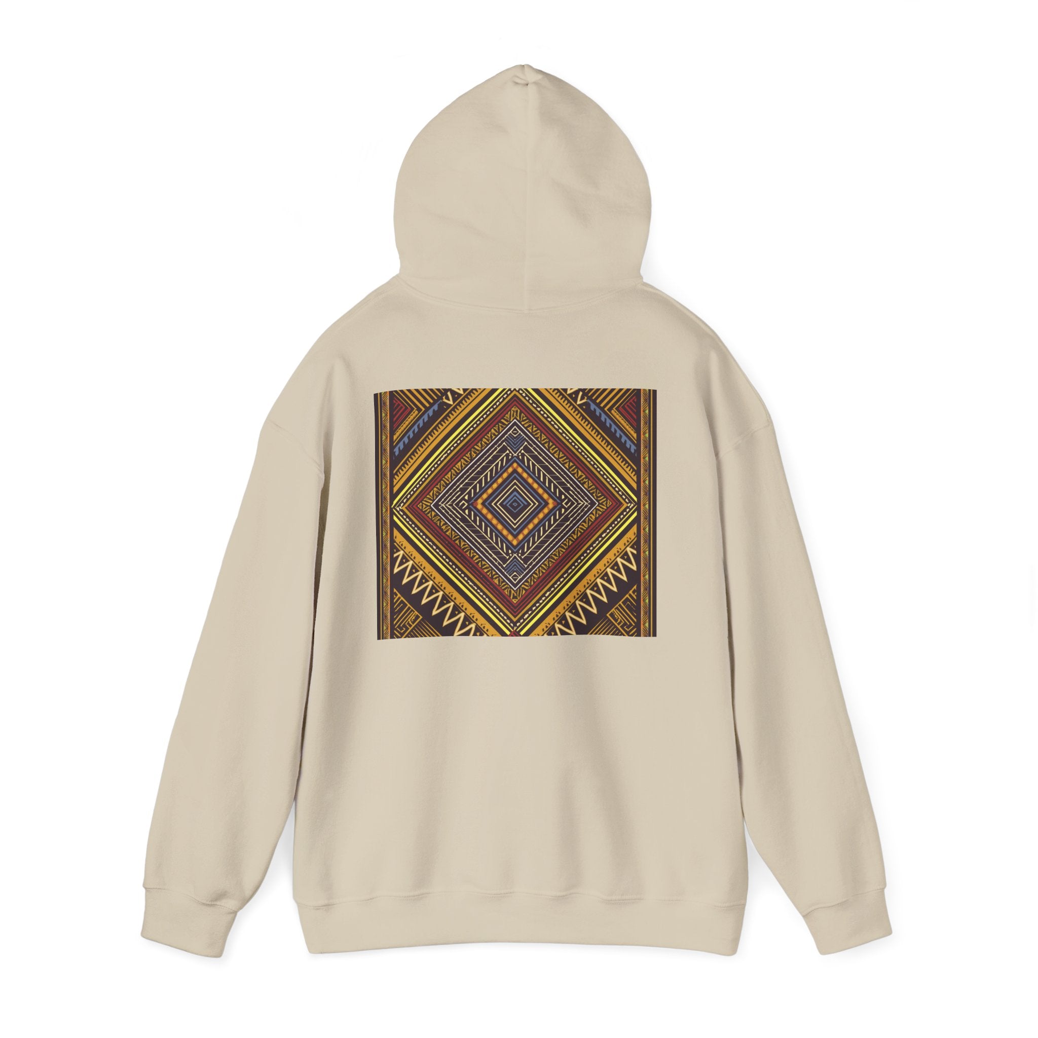 Boho Geometric Diamond Hoodie – Earthy Tribal Pattern Pullover