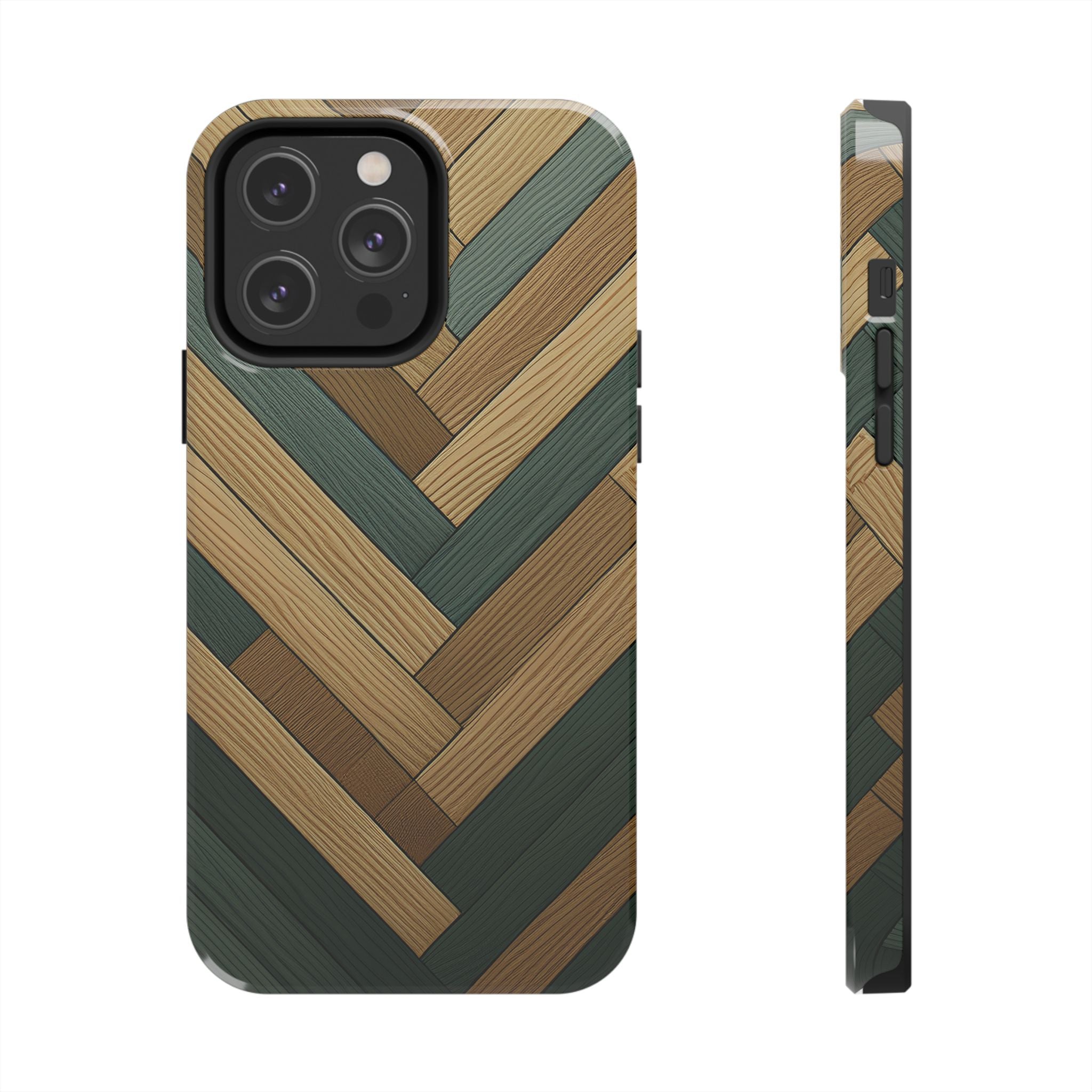 Wood Herringbone Tough Phone Case — Protective Matte Phone Cover with Natural Wood Pattern