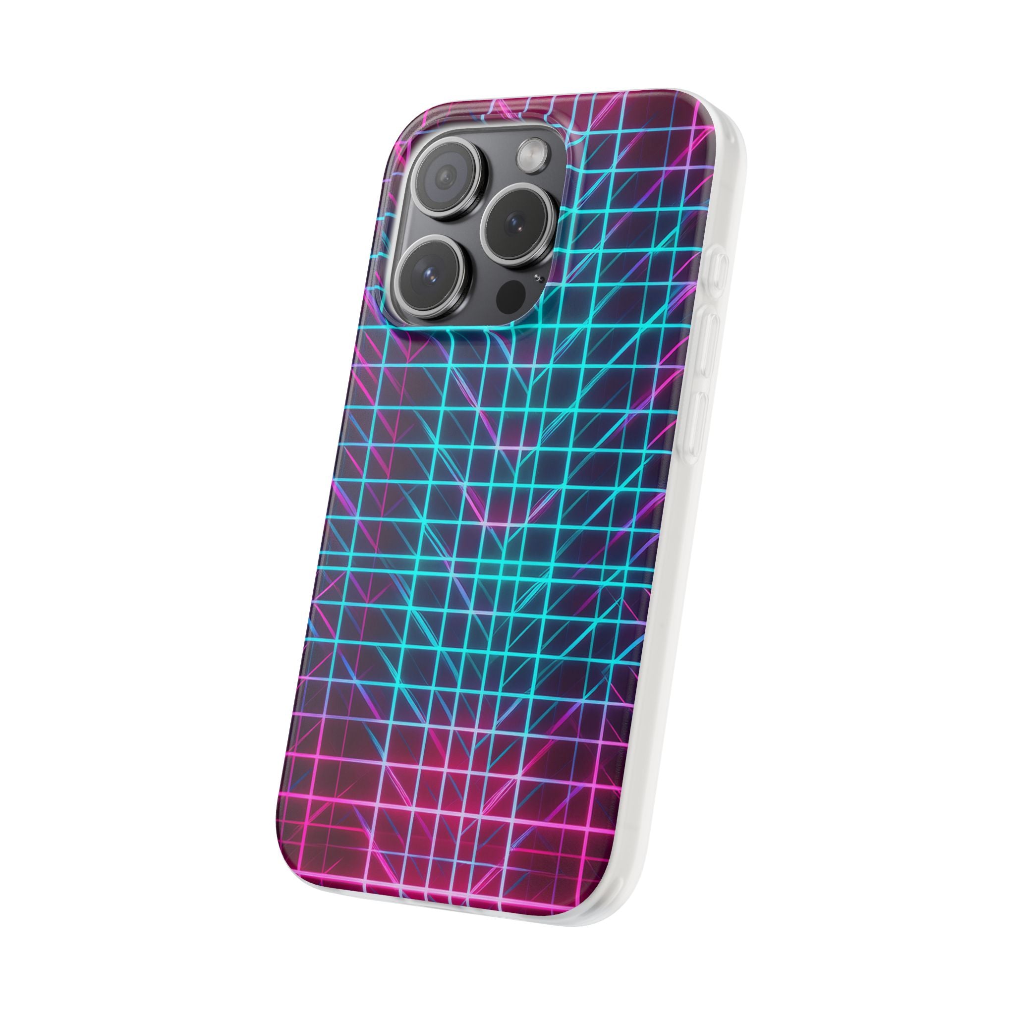 Retro Neon Grid Phone Case – 80s Vaporwave Geometric iPhone Cover