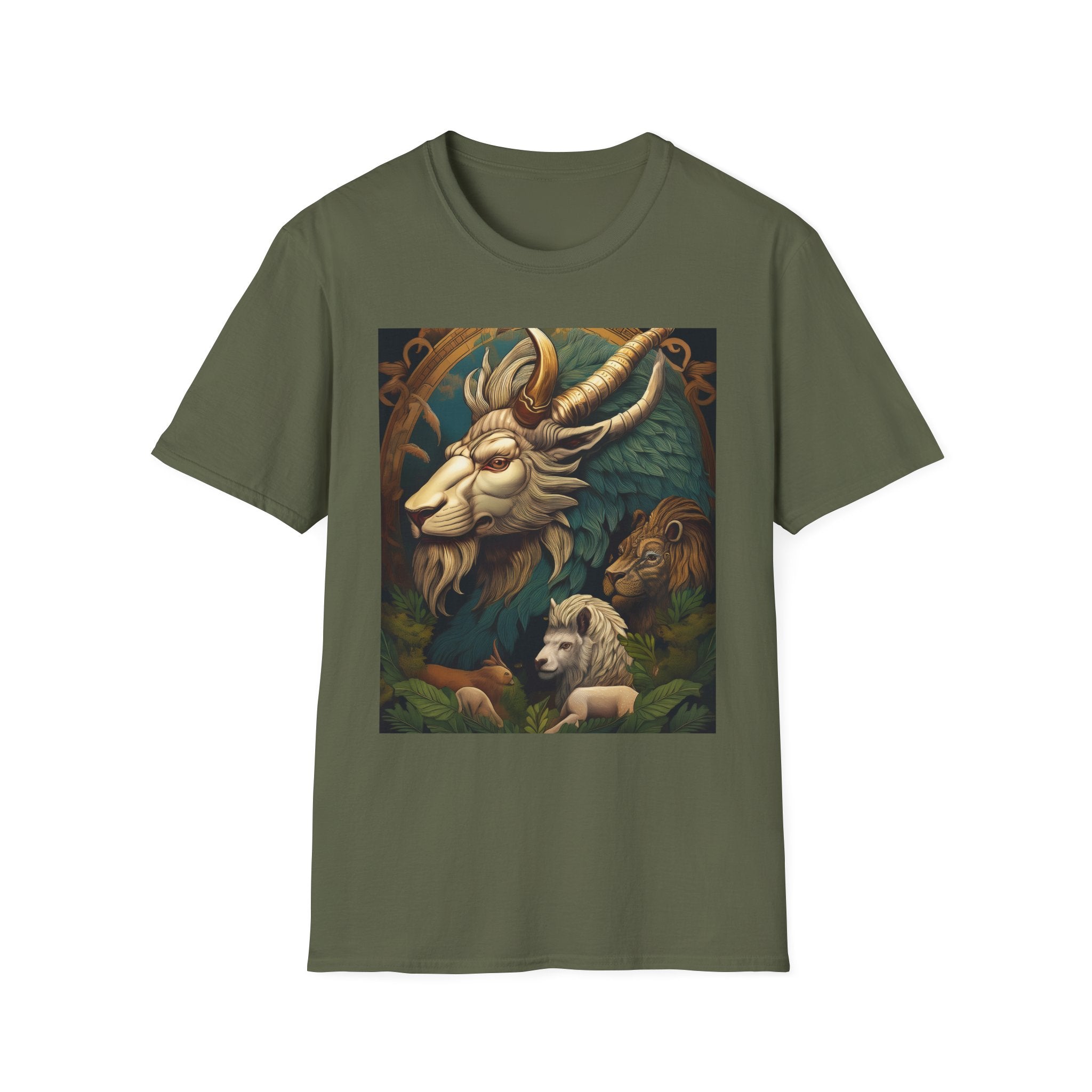 Mythical Beast Art T-Shirt — Majestic Ram & Goat Fantasy Illustration
