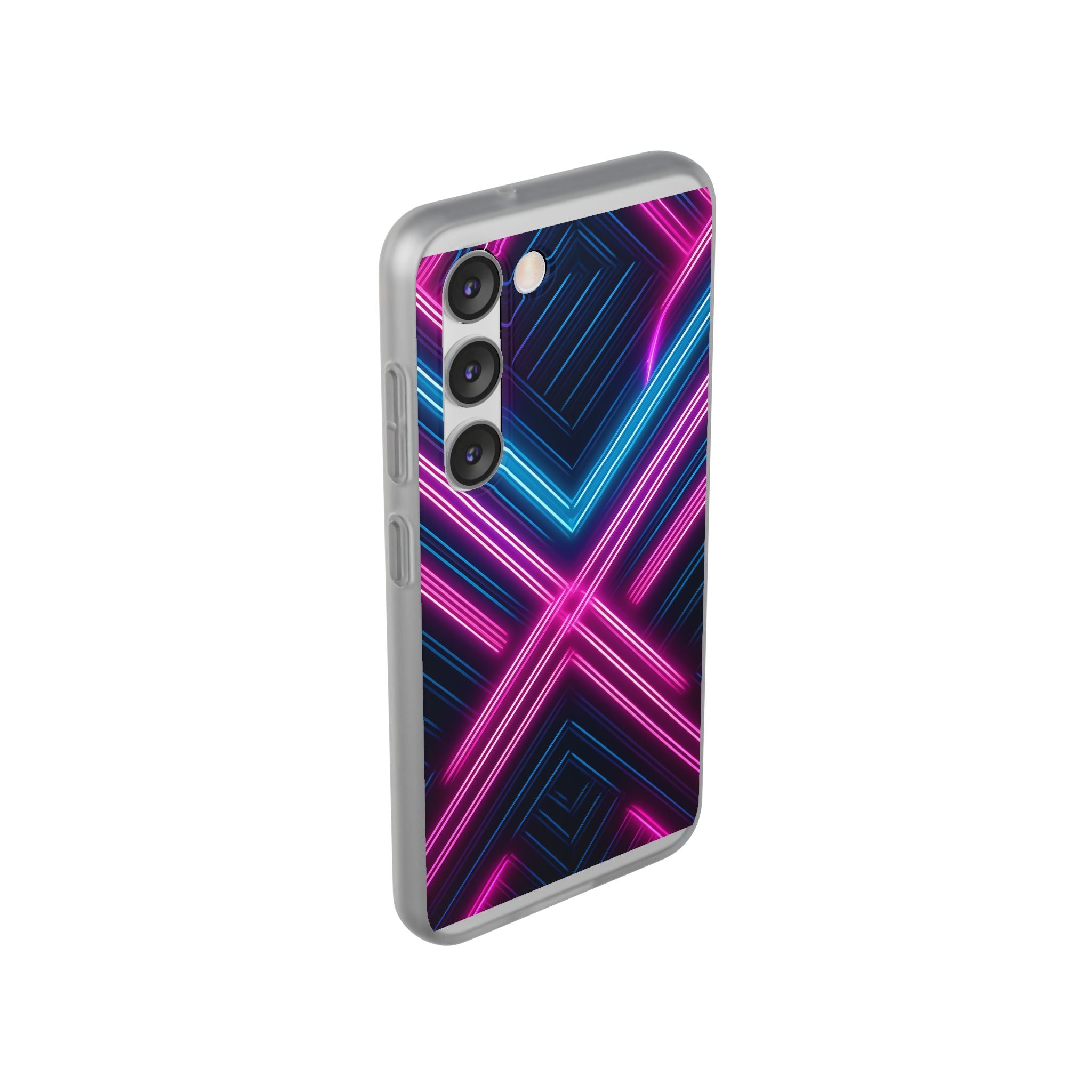 Neon Geometric Phone Case – Retro Vibes Blue & Pink Flexi Case