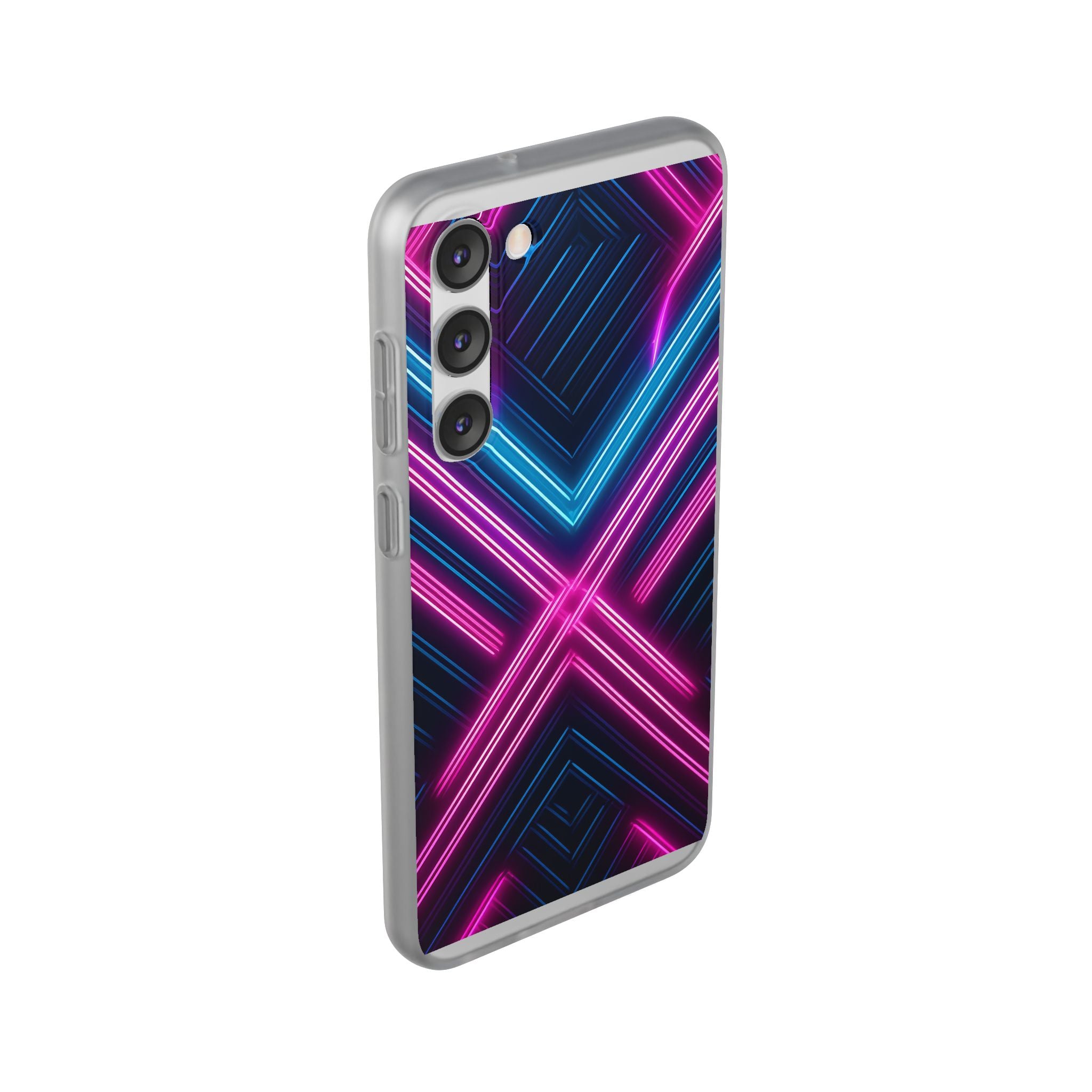 Neon Geometric Phone Case – Retro Vibes Blue & Pink Flexi Case