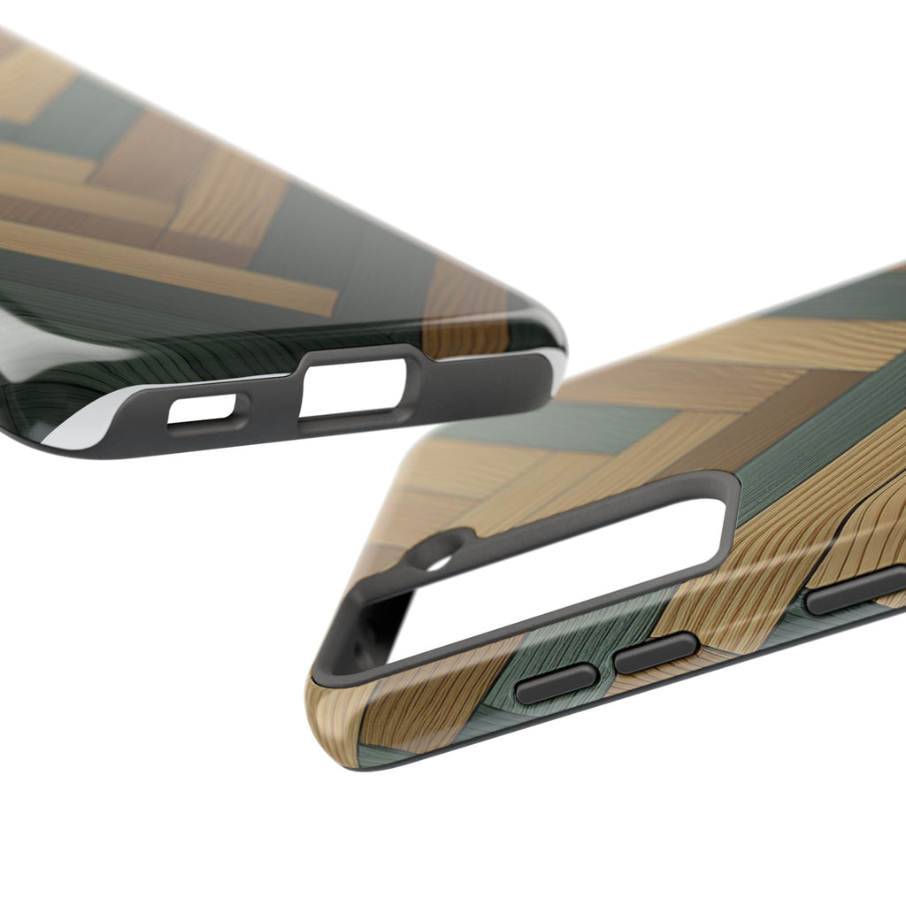 Wood Herringbone Tough Phone Case — Protective Matte Phone Cover with Natural Wood Pattern