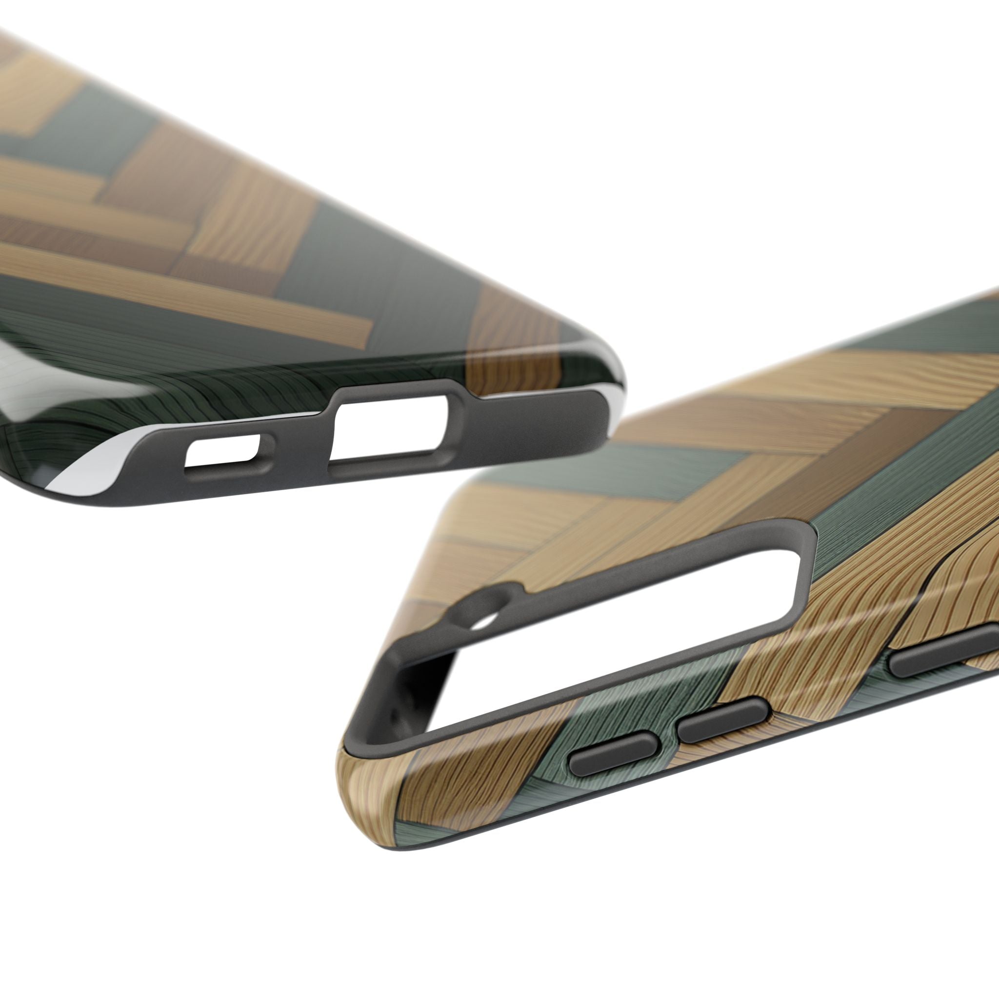 Wood Herringbone Tough Phone Case — Protective Matte Phone Cover with Natural Wood Pattern