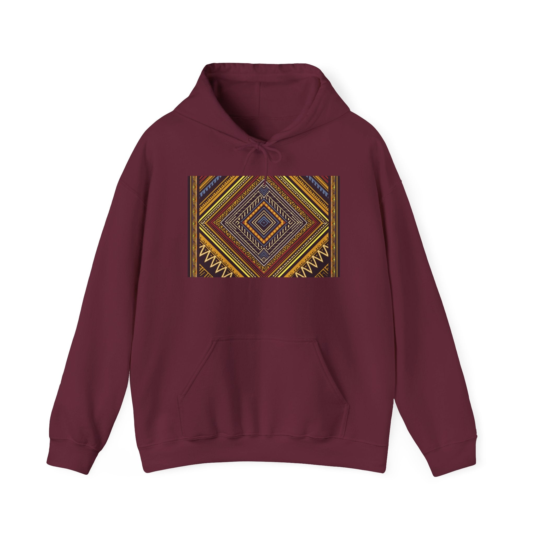 Boho Geometric Diamond Hoodie – Earthy Tribal Pattern Pullover