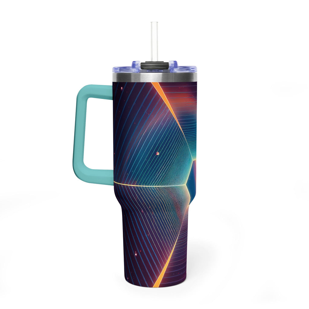 40oz Vacuum Tumbler — Neon Geometric Cosmic Design