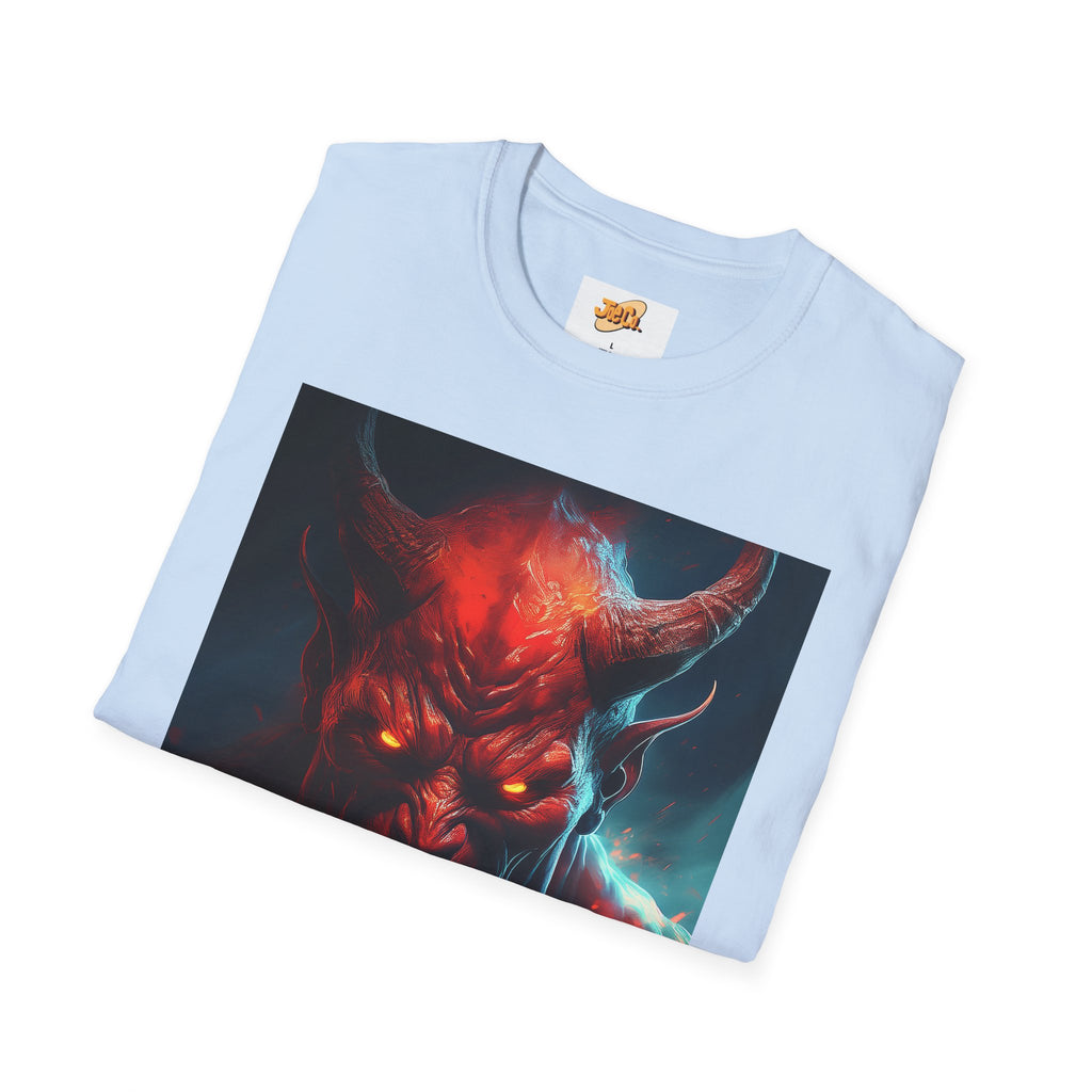 Demon Skull T-Shirt — Fiery Horned Demon Graphic Tee