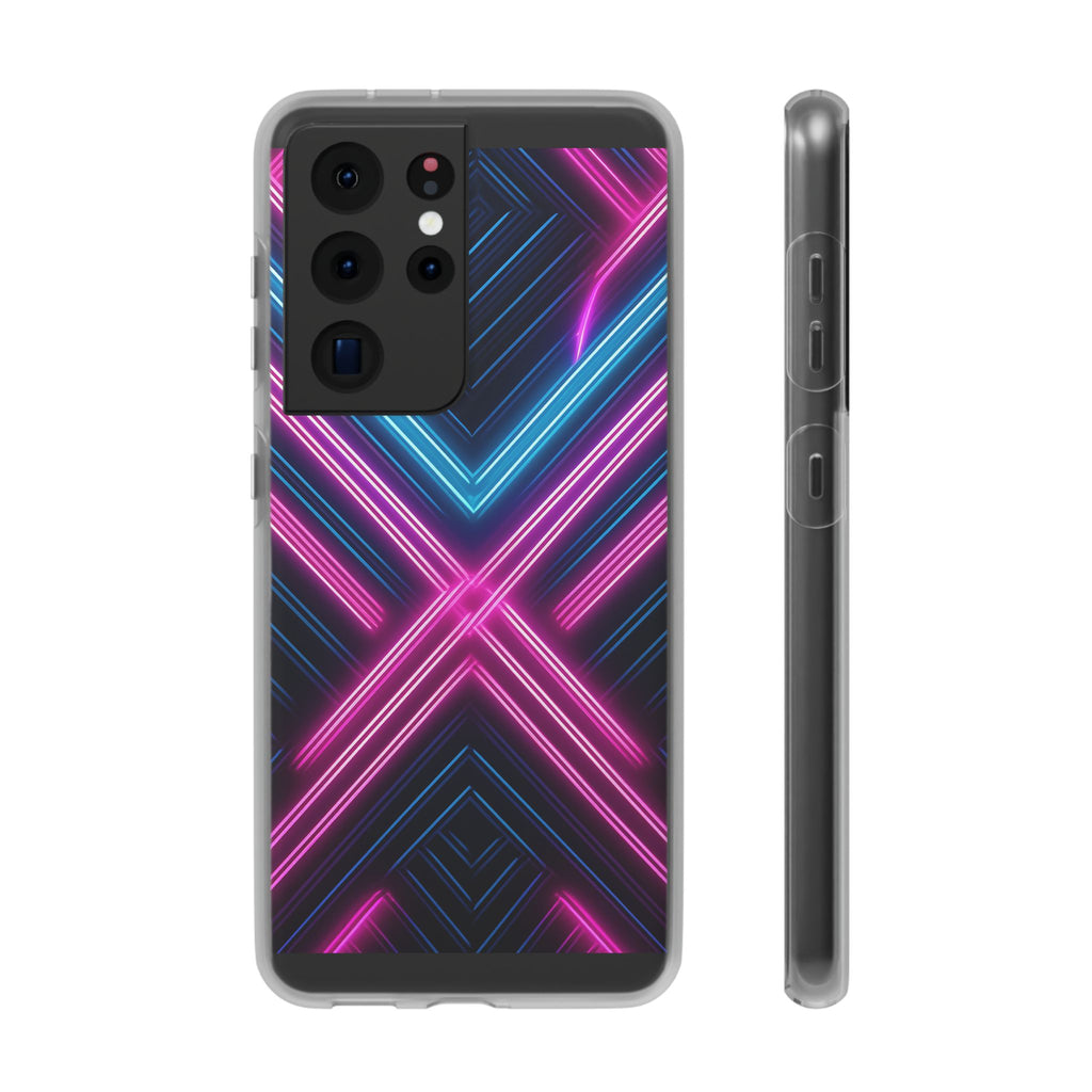 Neon Geometric Phone Case – Retro Vibes Blue & Pink Flexi Case