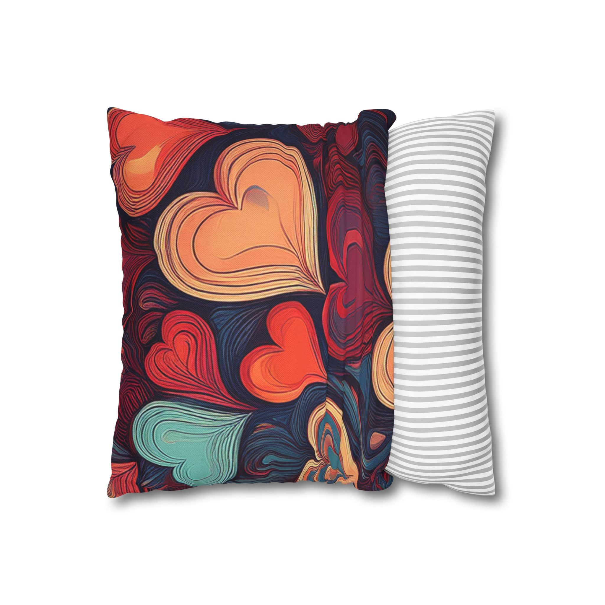 Vintage Swirl Heart Pillowcase — Colorful Abstract Heart Throw Pillow Cover