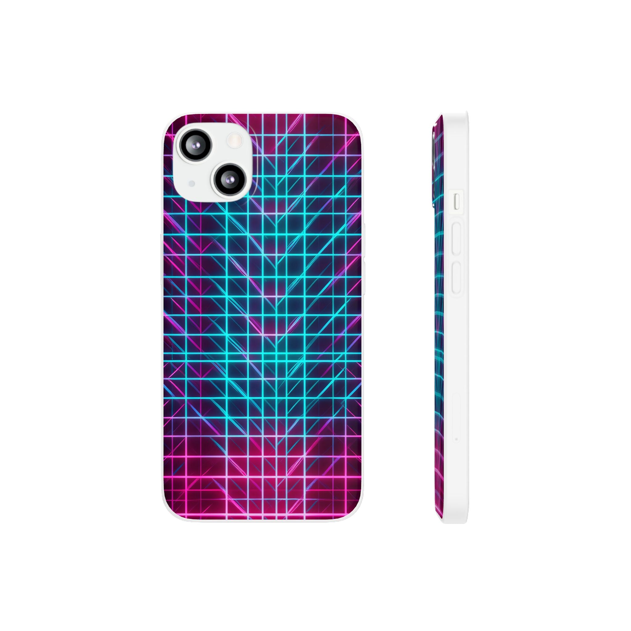 Retro Neon Grid Phone Case – 80s Vaporwave Geometric iPhone Cover