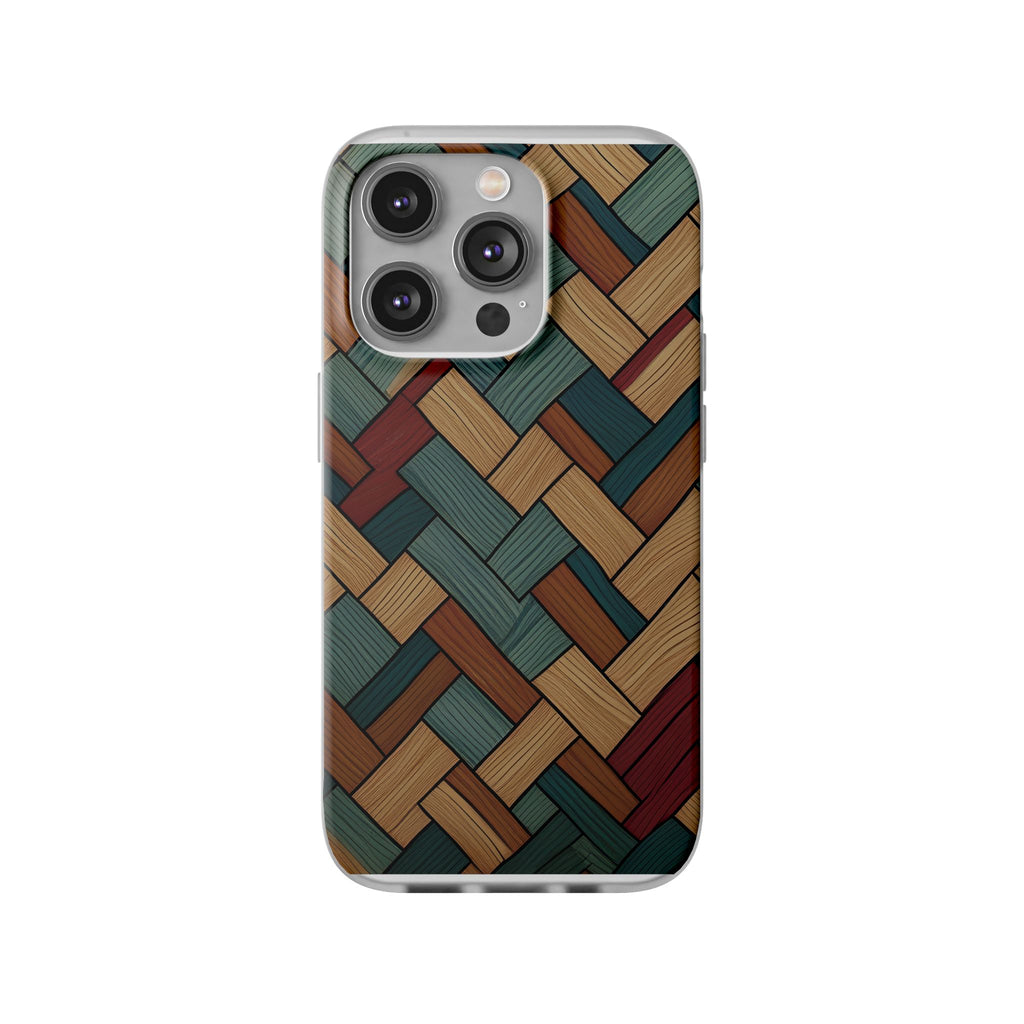 Woven Wood Pattern Phone Case — Rustic Geometric iPhone Flexi Case