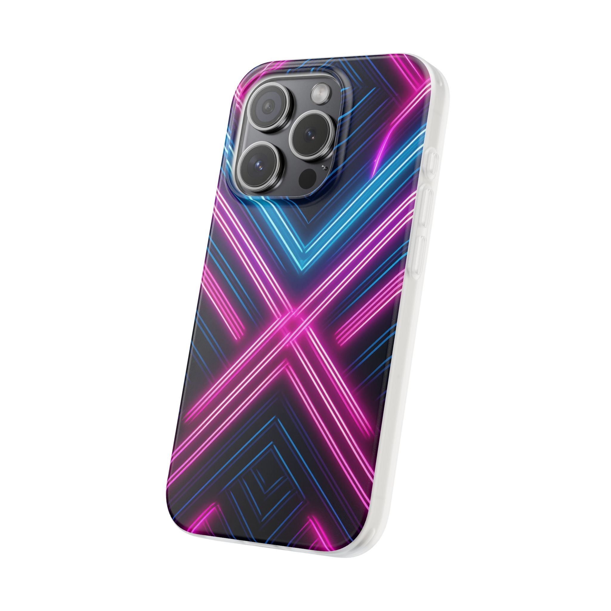 Neon Geometric Phone Case – Retro Vibes Blue & Pink Flexi Case
