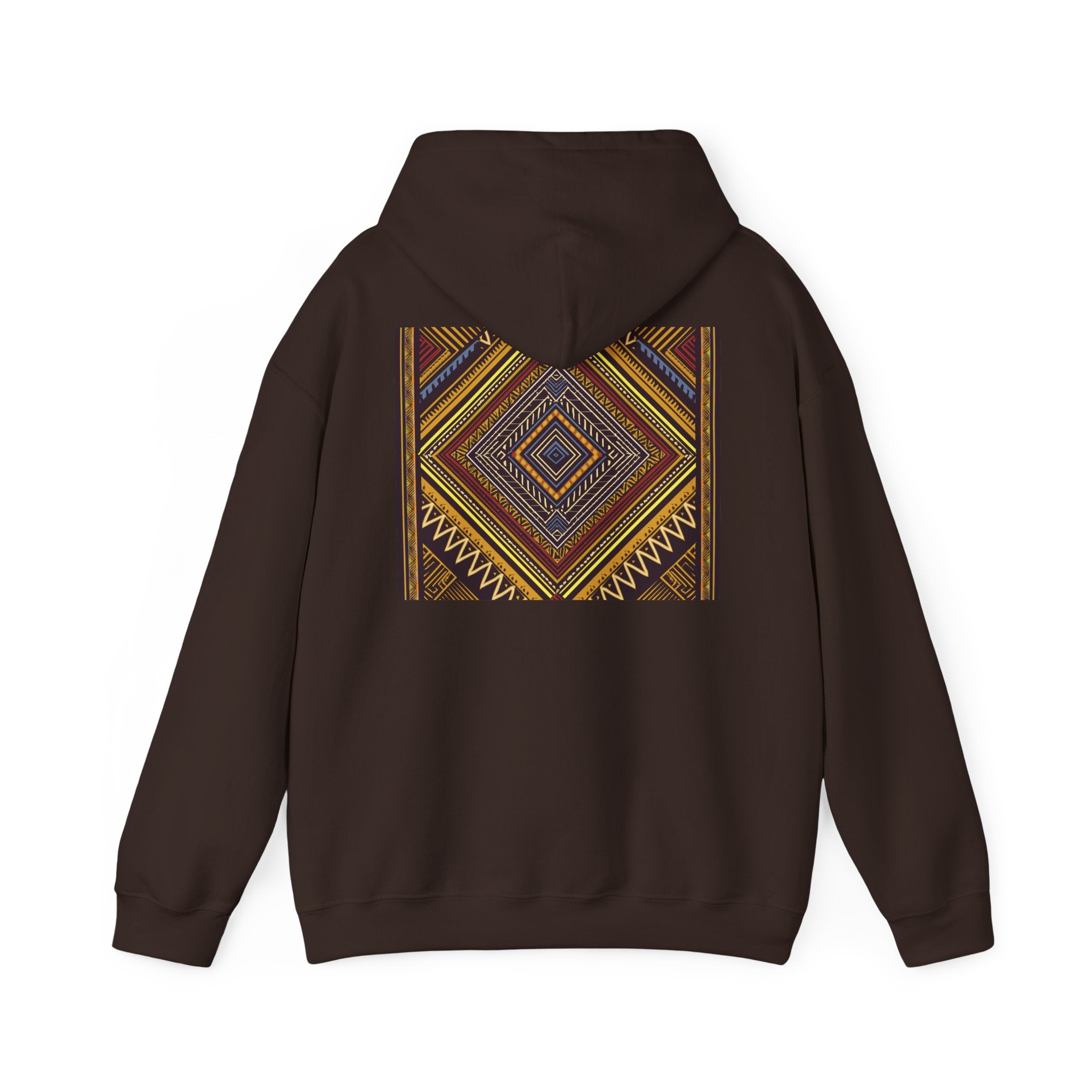 Boho Geometric Diamond Hoodie – Earthy Tribal Pattern Pullover