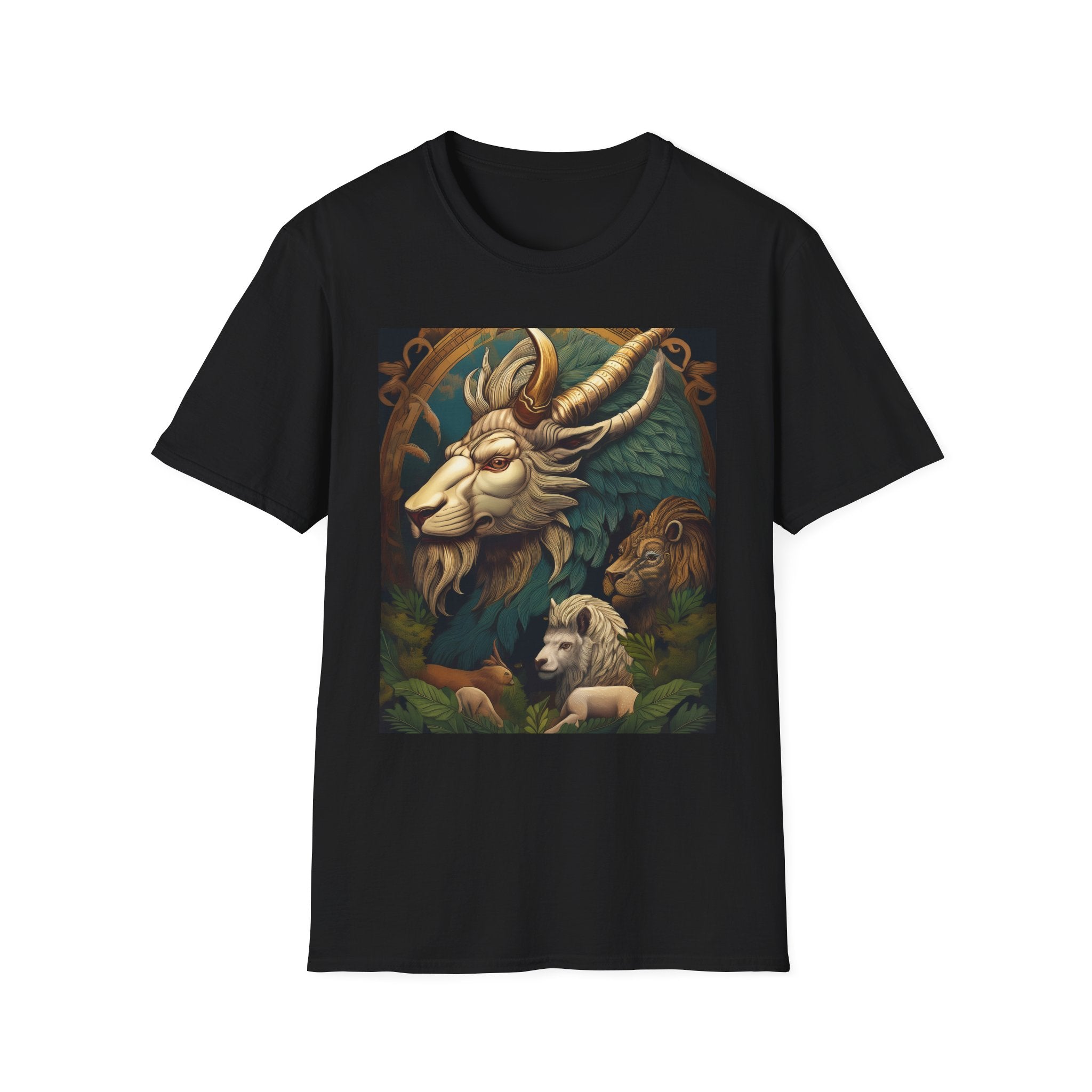 Mythical Beast Art T-Shirt — Majestic Ram & Goat Fantasy Illustration