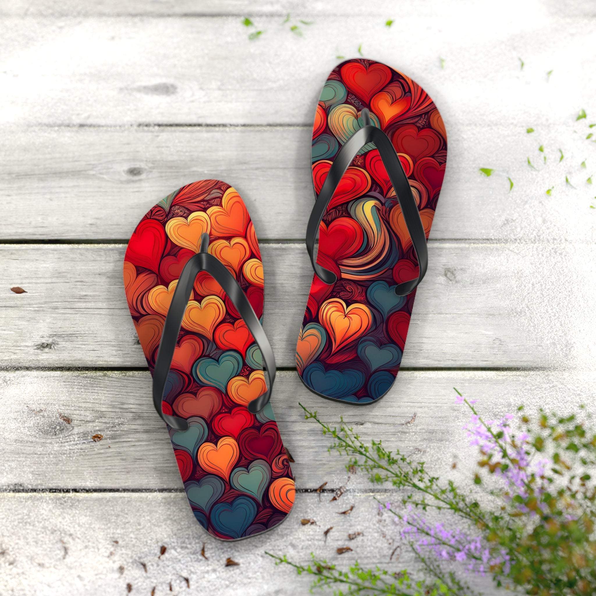 Heart Pattern Flip Flops — Colorful Romantic Summer Sandals