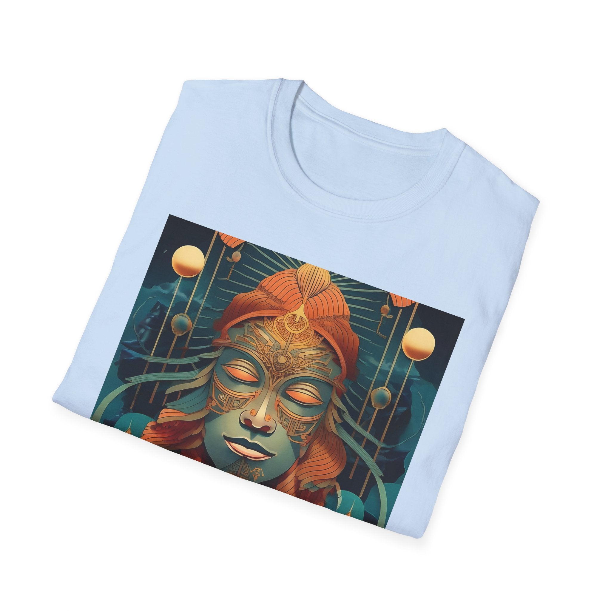 Meditative Goddess T-Shirt — Tranquil Floral Face Art Tee