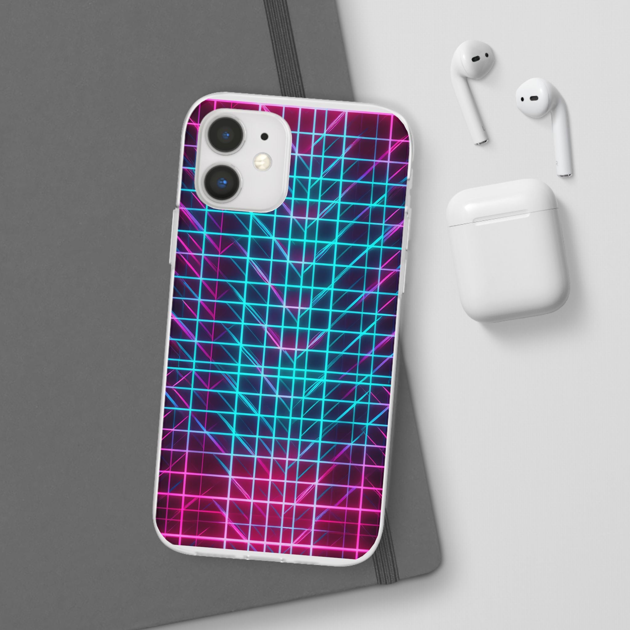 Retro Neon Grid Phone Case – 80s Vaporwave Geometric iPhone Cover