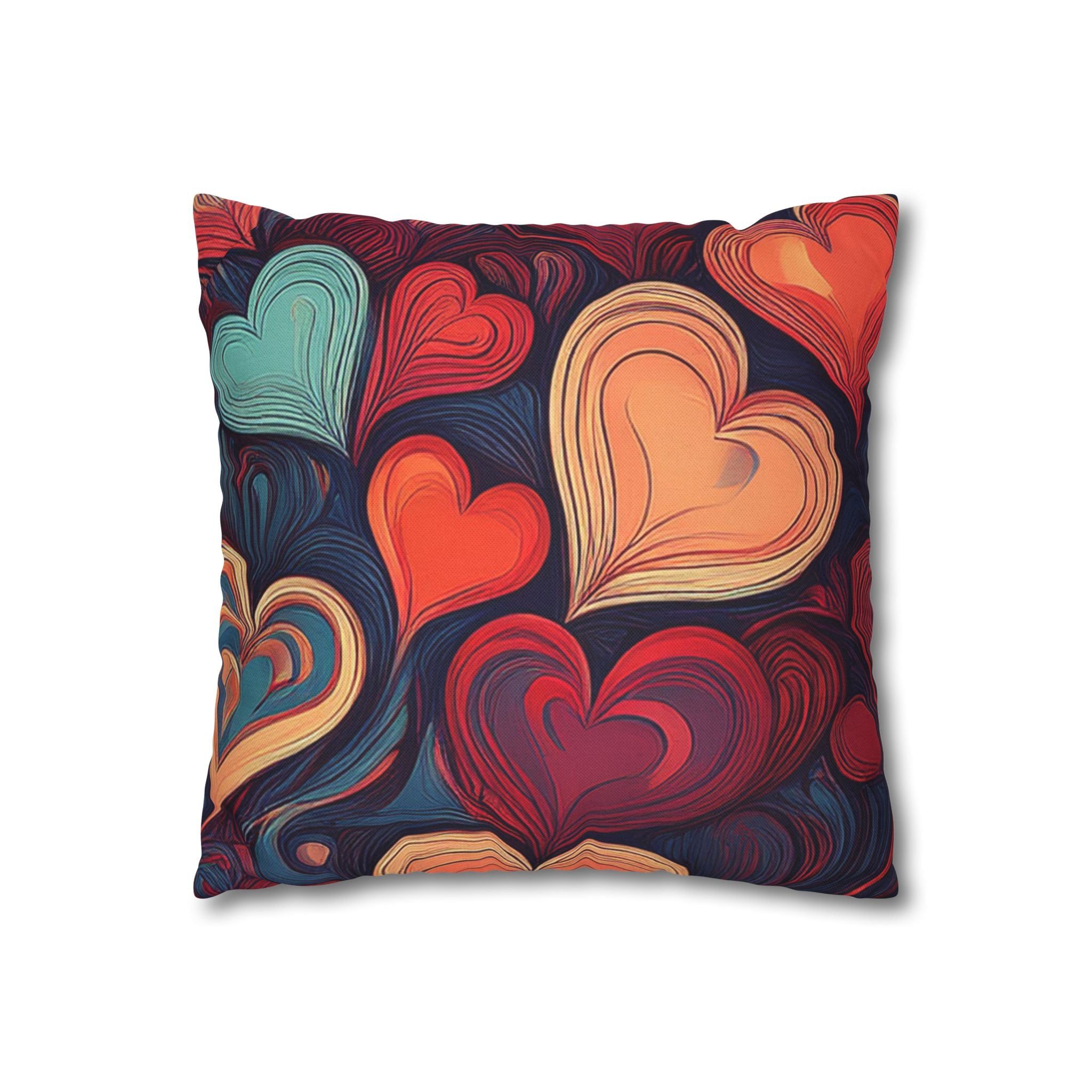 Vintage Swirl Heart Pillowcase — Colorful Abstract Heart Throw Pillow Cover