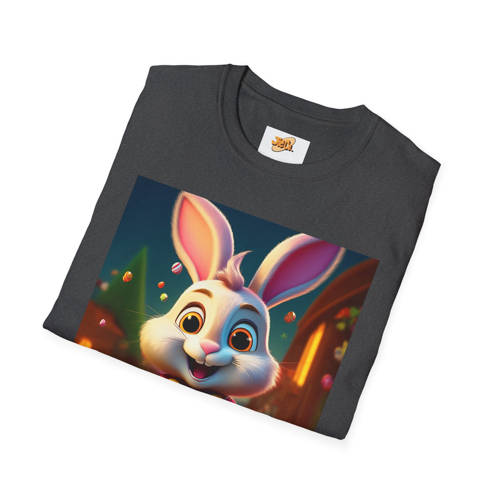 Easter Bunny Kids T-Shirt — Cute Cartoon Rabbit with Colorful Eggs