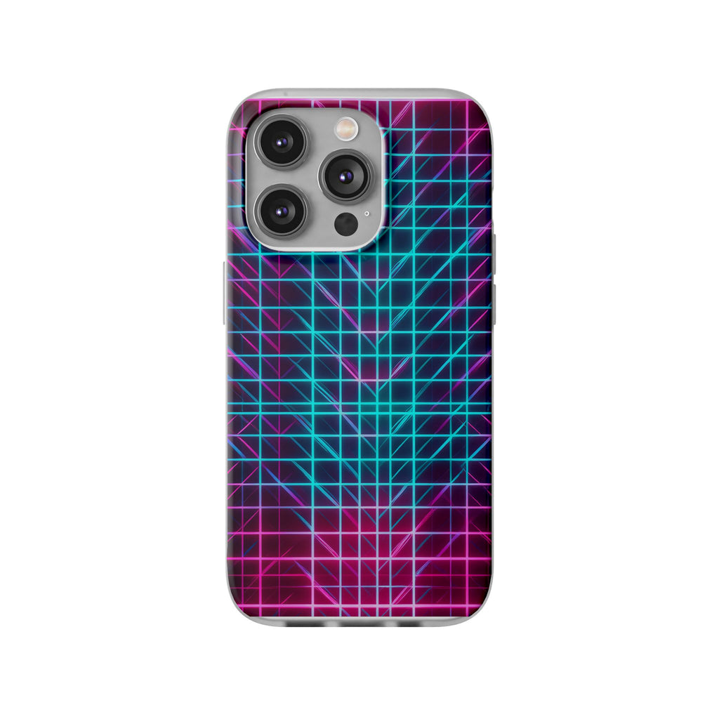 Retro Neon Grid Phone Case – 80s Vaporwave Geometric iPhone Cover