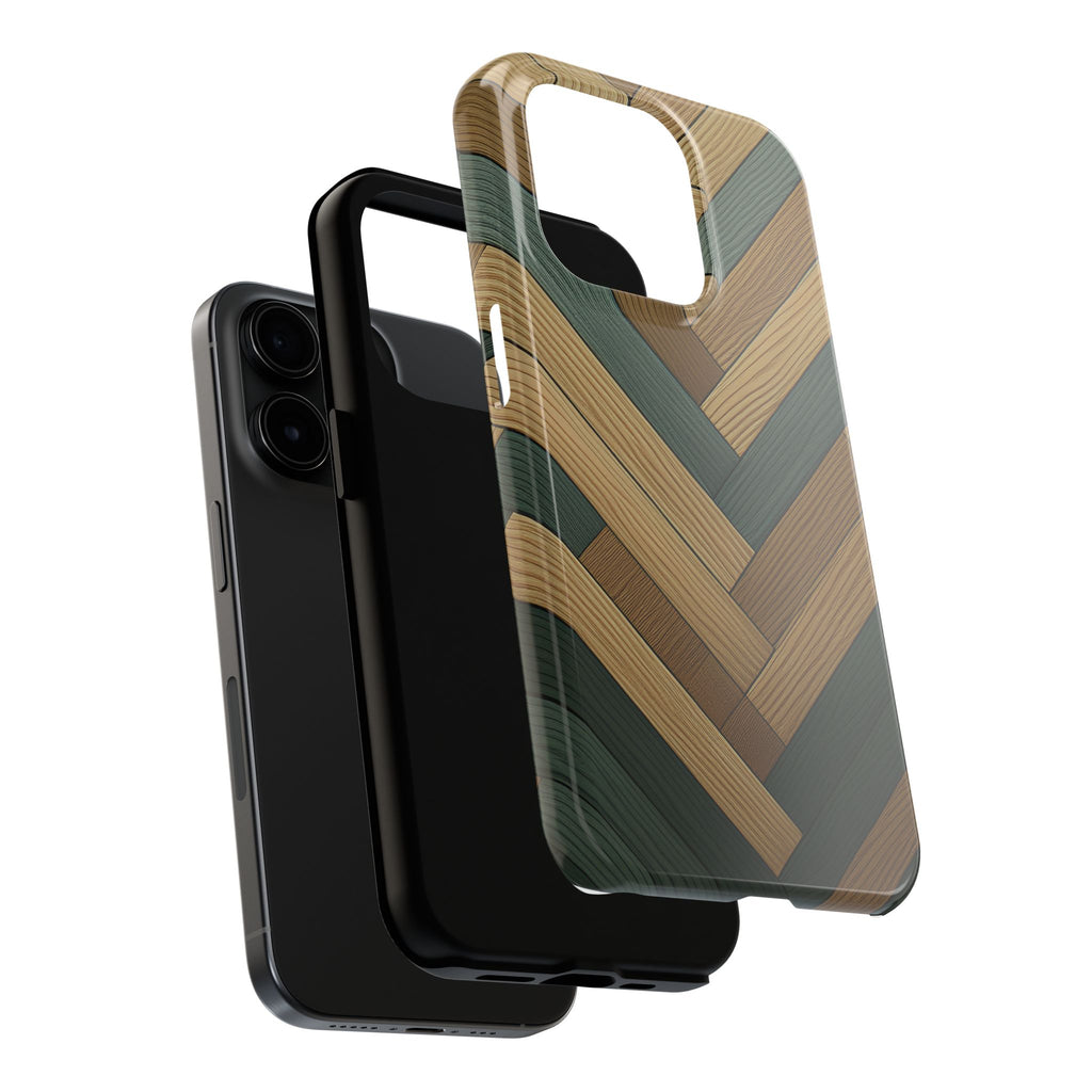 Wood Herringbone Tough Phone Case — Protective Matte Phone Cover with Natural Wood Pattern