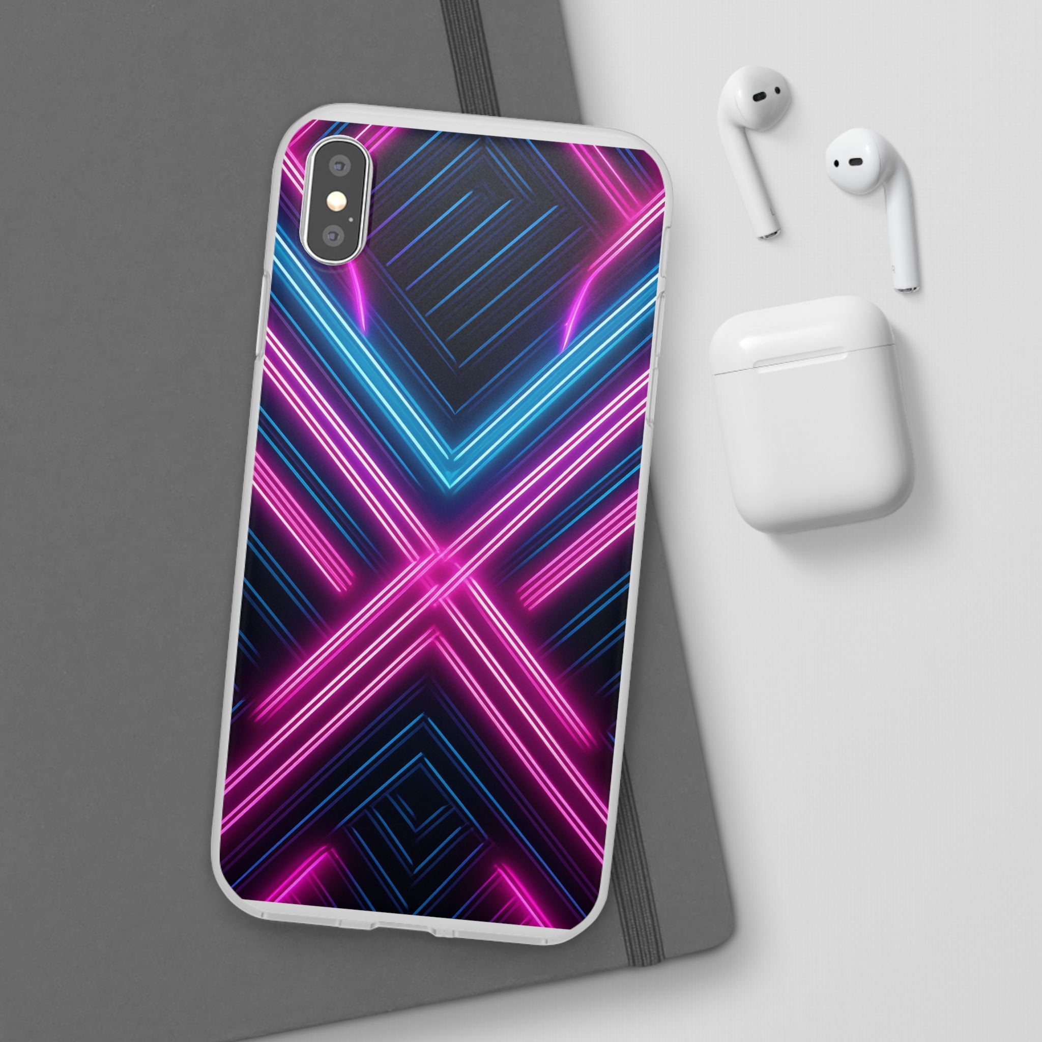 Neon Geometric Phone Case – Retro Vibes Blue & Pink Flexi Case