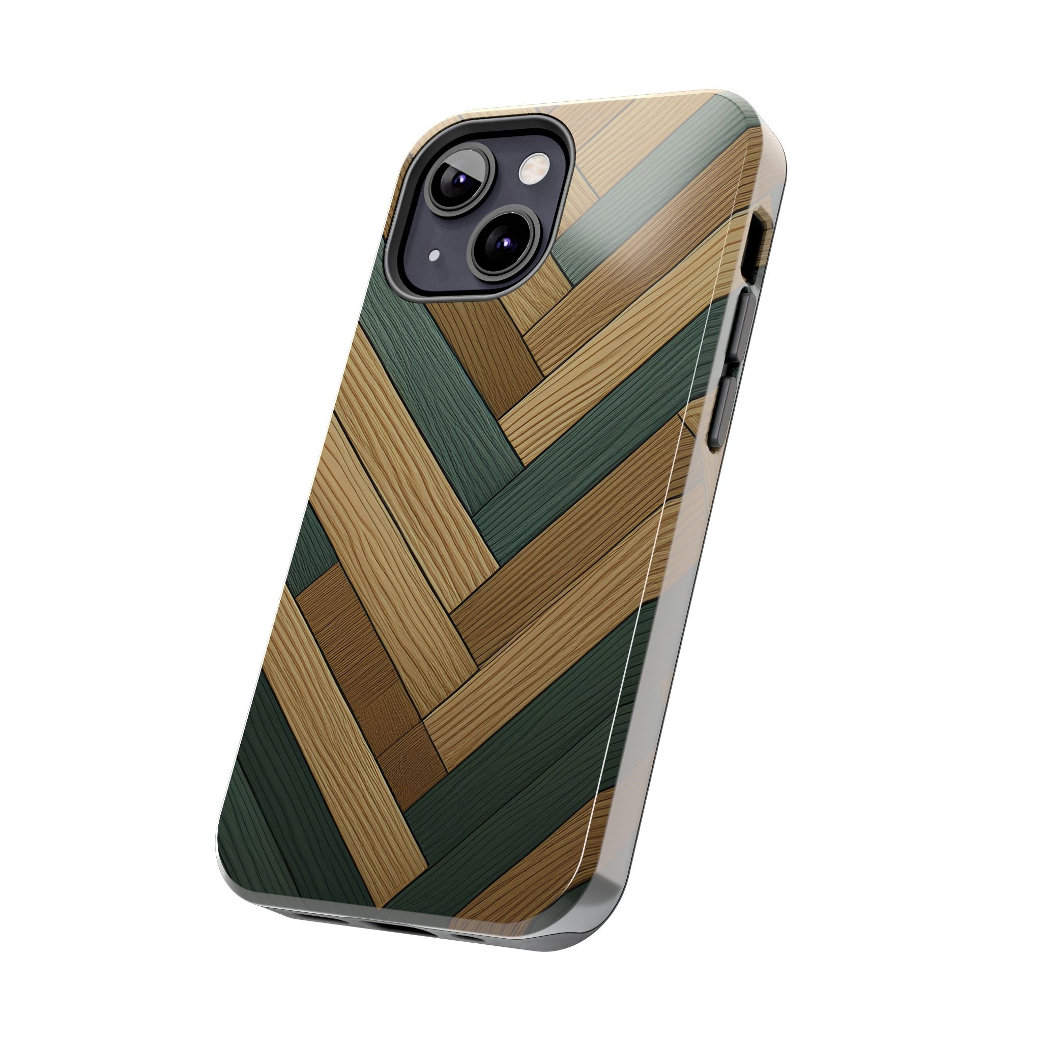 Wood Herringbone Tough Phone Case — Protective Matte Phone Cover with Natural Wood Pattern