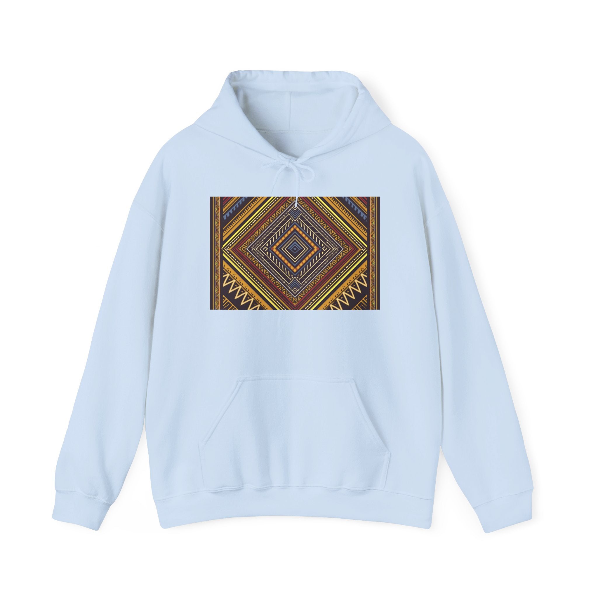 Boho Geometric Diamond Hoodie – Earthy Tribal Pattern Pullover