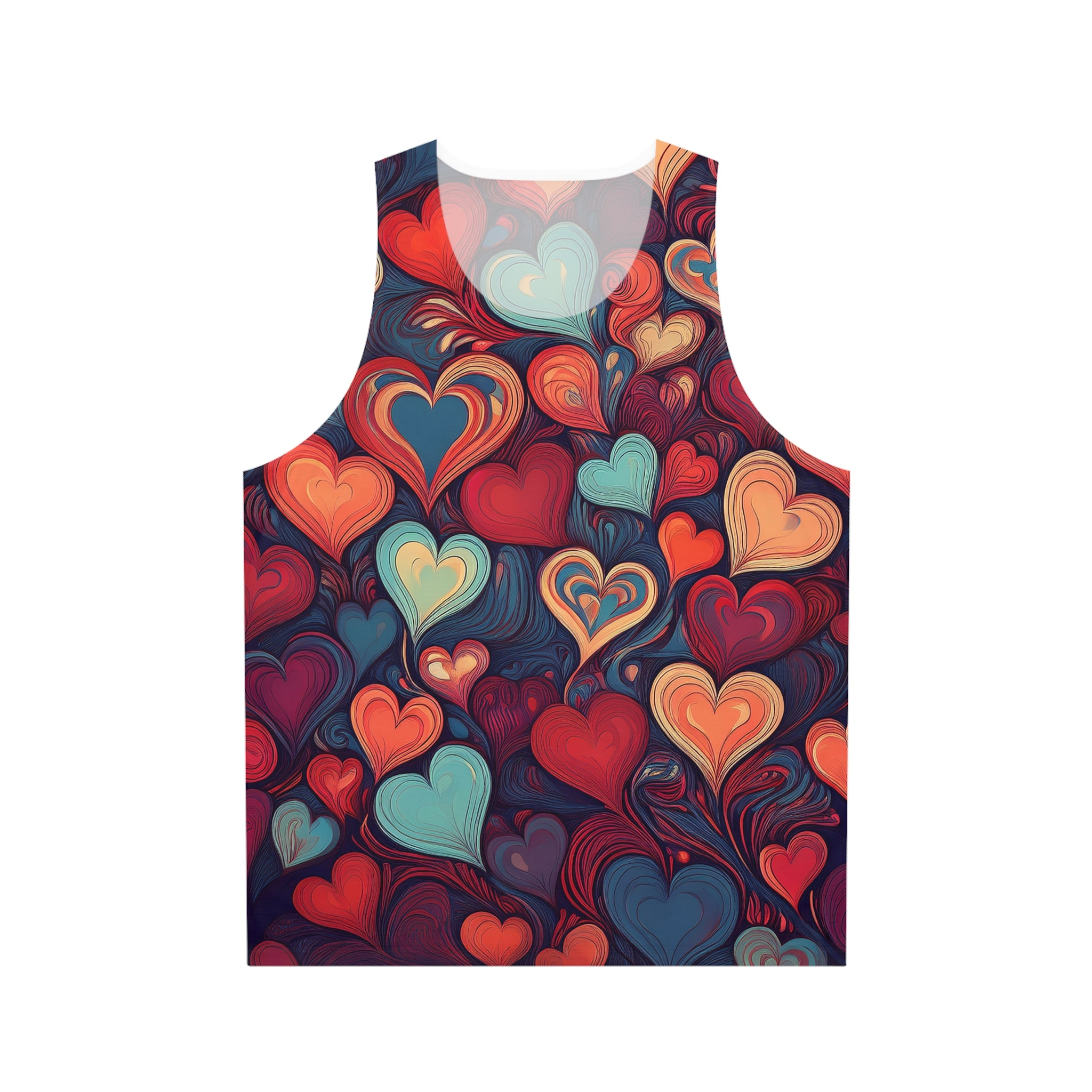 Heart Pattern Tank Top — Colorful Swirl Hearts All-Over Print