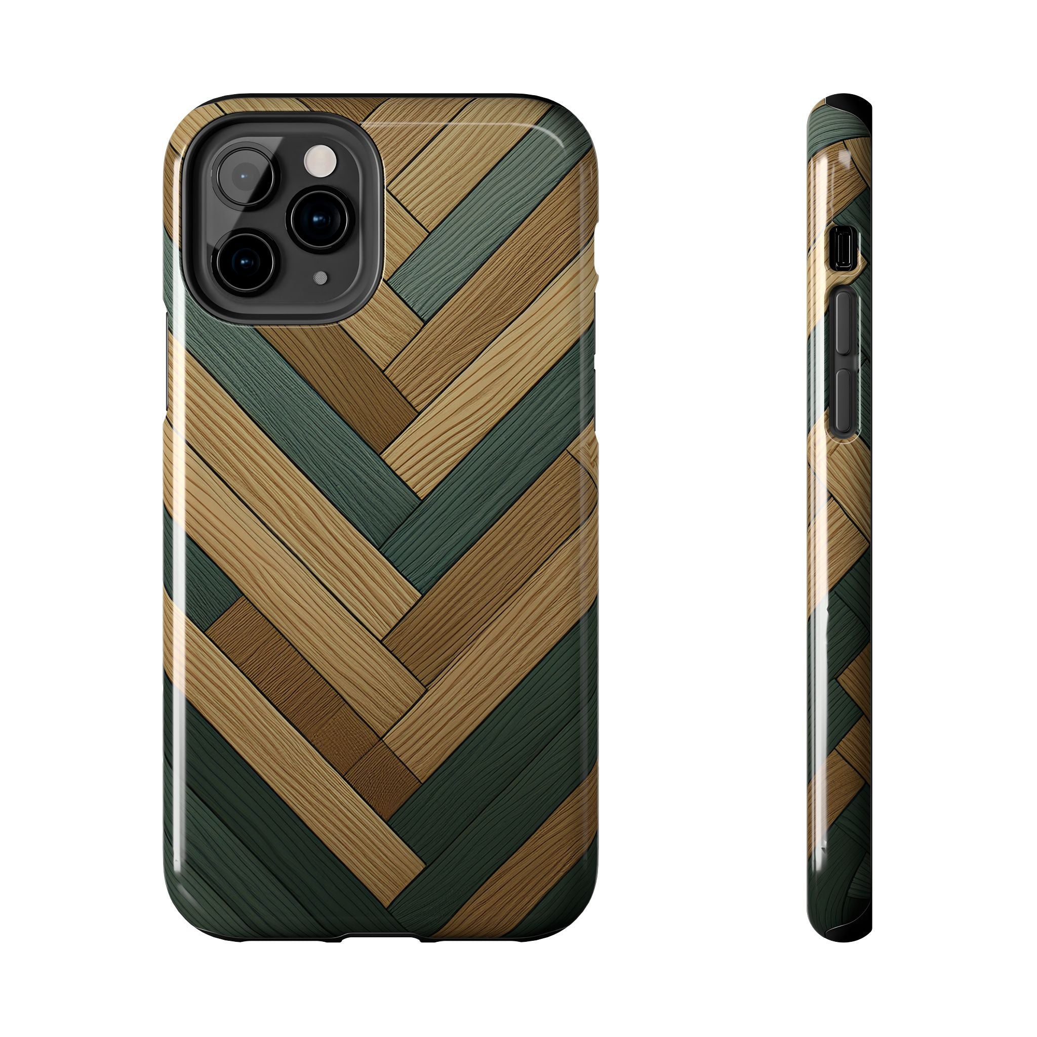 Wood Herringbone Tough Phone Case — Protective Matte Phone Cover with Natural Wood Pattern