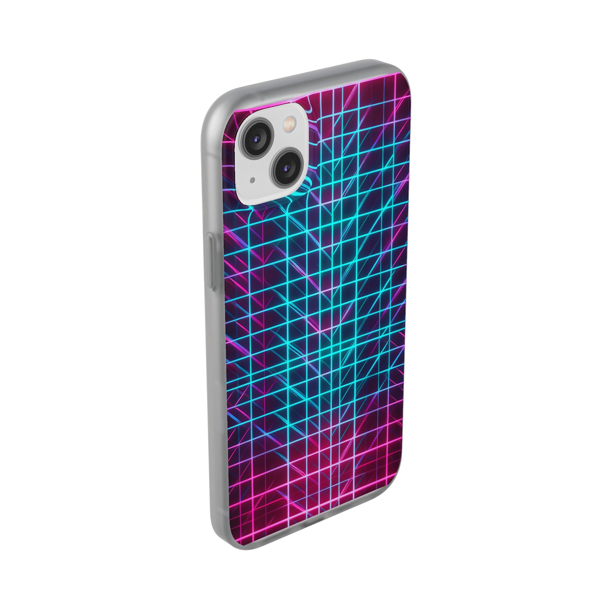 Retro Neon Grid Phone Case – 80s Vaporwave Geometric iPhone Cover