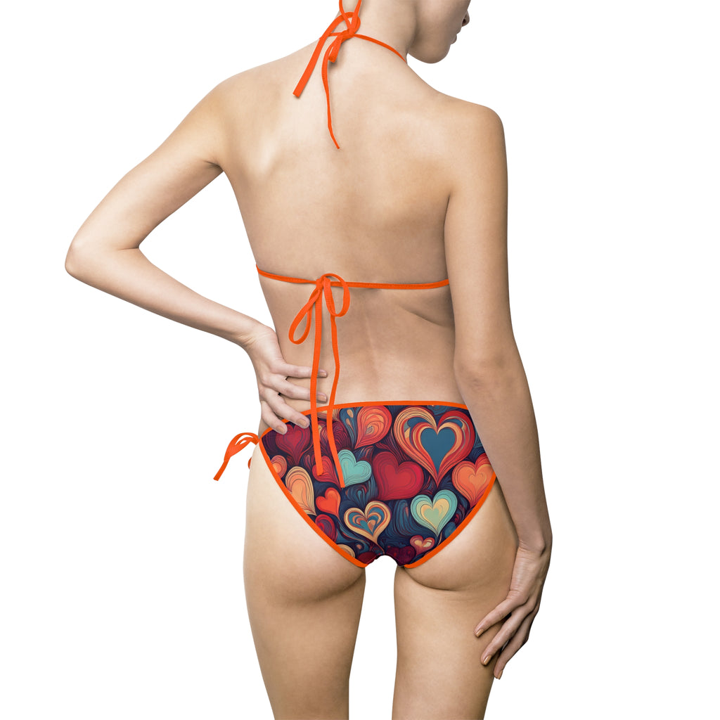Heart Pattern Bikini - Women's Tie-Side Swimsuit with Colorful Heart Print